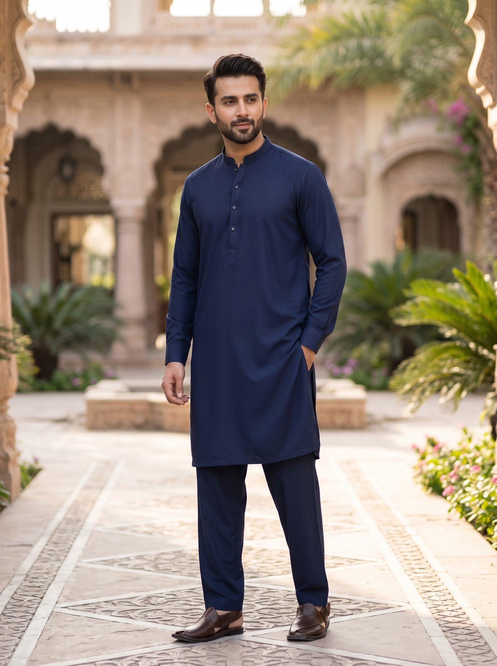 Deep Blue Wrinkle-Free Wash & Wear Fabric – 4 Meter Unstitched Suit