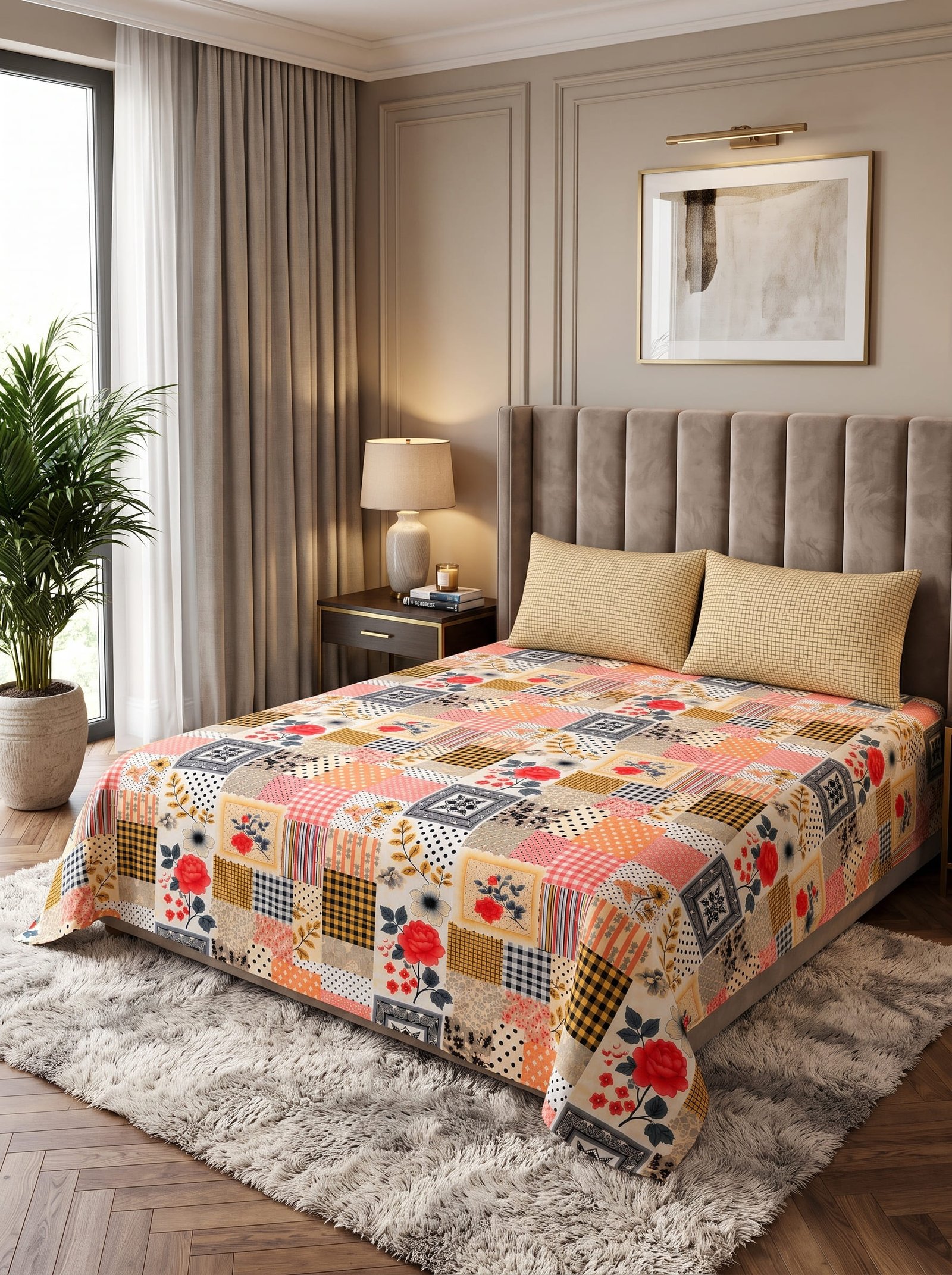 Premium Cotton King Size Bedsheet Set with 2 Pillowcases – 3 Piece Bedding Set