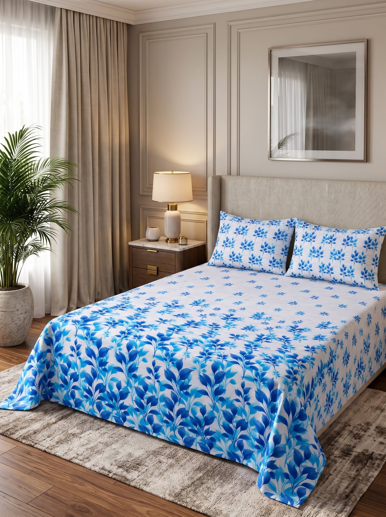 Premium Cotton King Size Bedsheet Set with 2 Pillowcases – 3 Piece Bedding Set