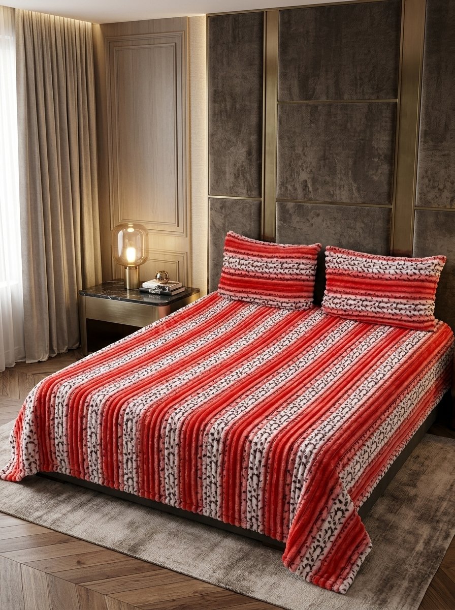 Puffy Winter Bedsheet – King Size | Soft & Cozy Printed Bedsheet with 2 Pillow Covers