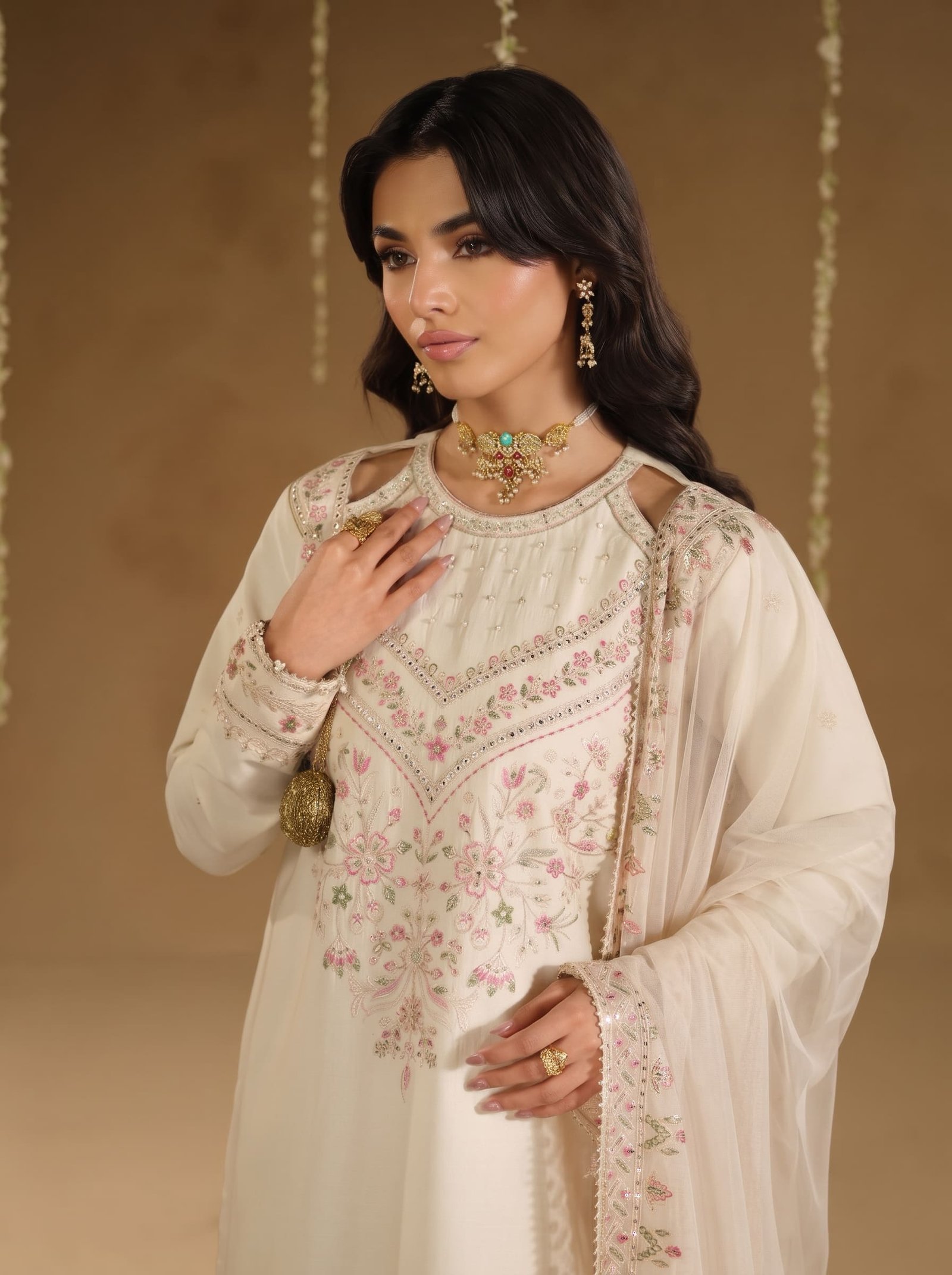 Vanillla Grace Pure Dhanak 3-Piece Embroidered Dress with Pashmina Wool Shawl