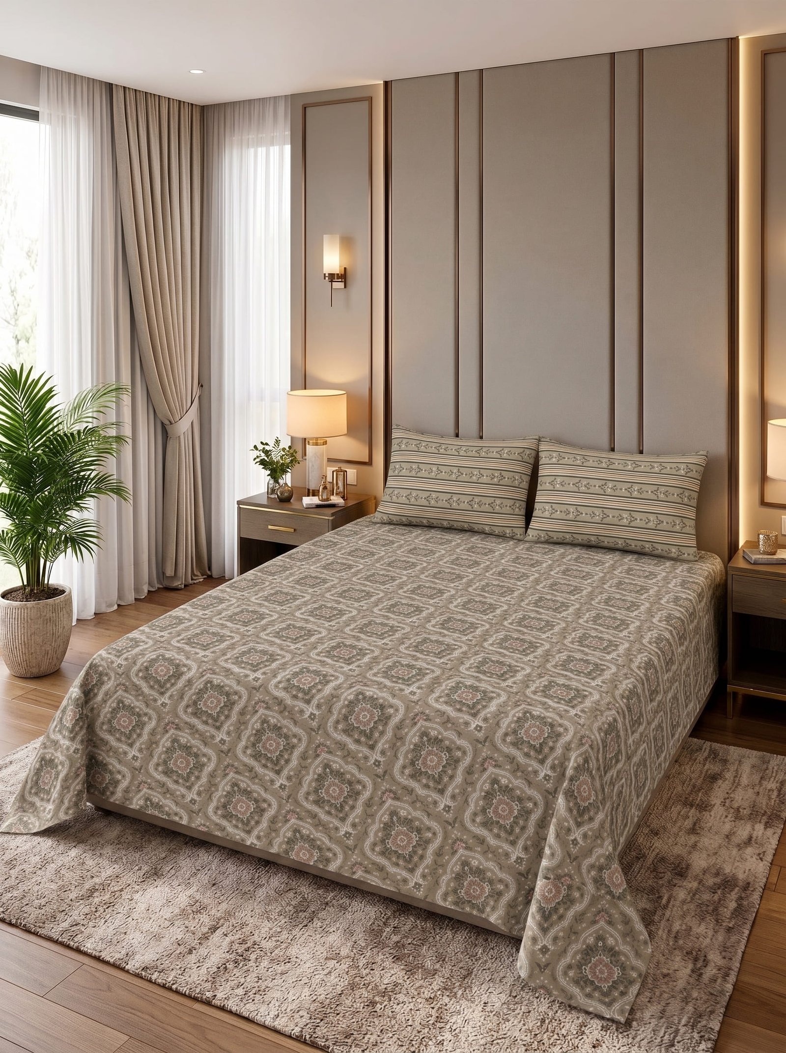 Premium Cotton King Size Bedsheet Set with 2 Pillowcases – 3 Piece Bedding Set