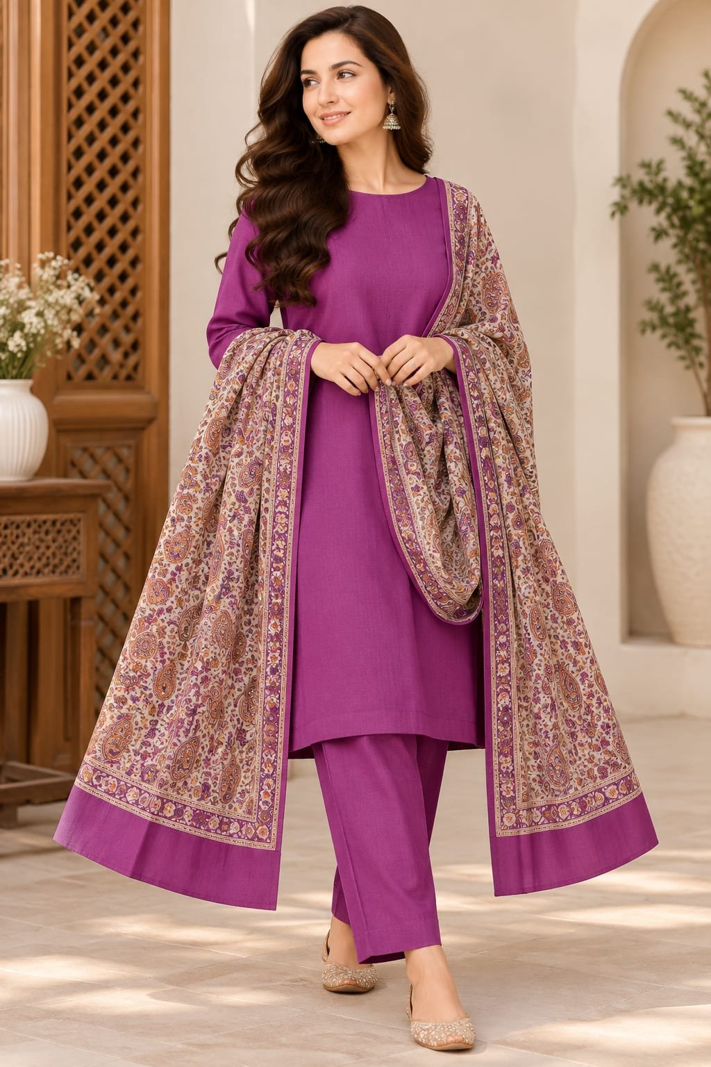 Ruh e Gul Winter Dhanak Suit with Turkish Jacquard Shawl