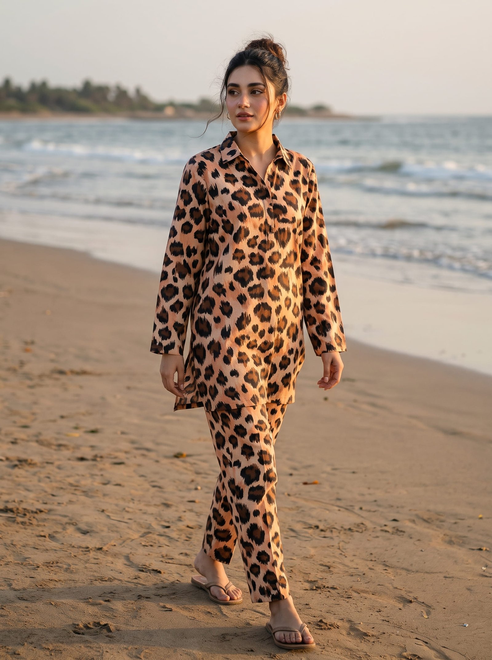 Leopard Print Khaddar 2 Piece Suit – Digital Printed Winter Collection