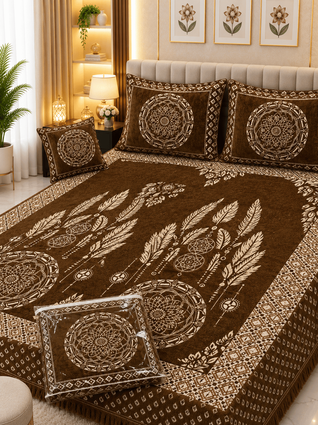 4 Piece King Size Velvet Jacquard Bedsheet Set – Premium Luxury Bedding Set