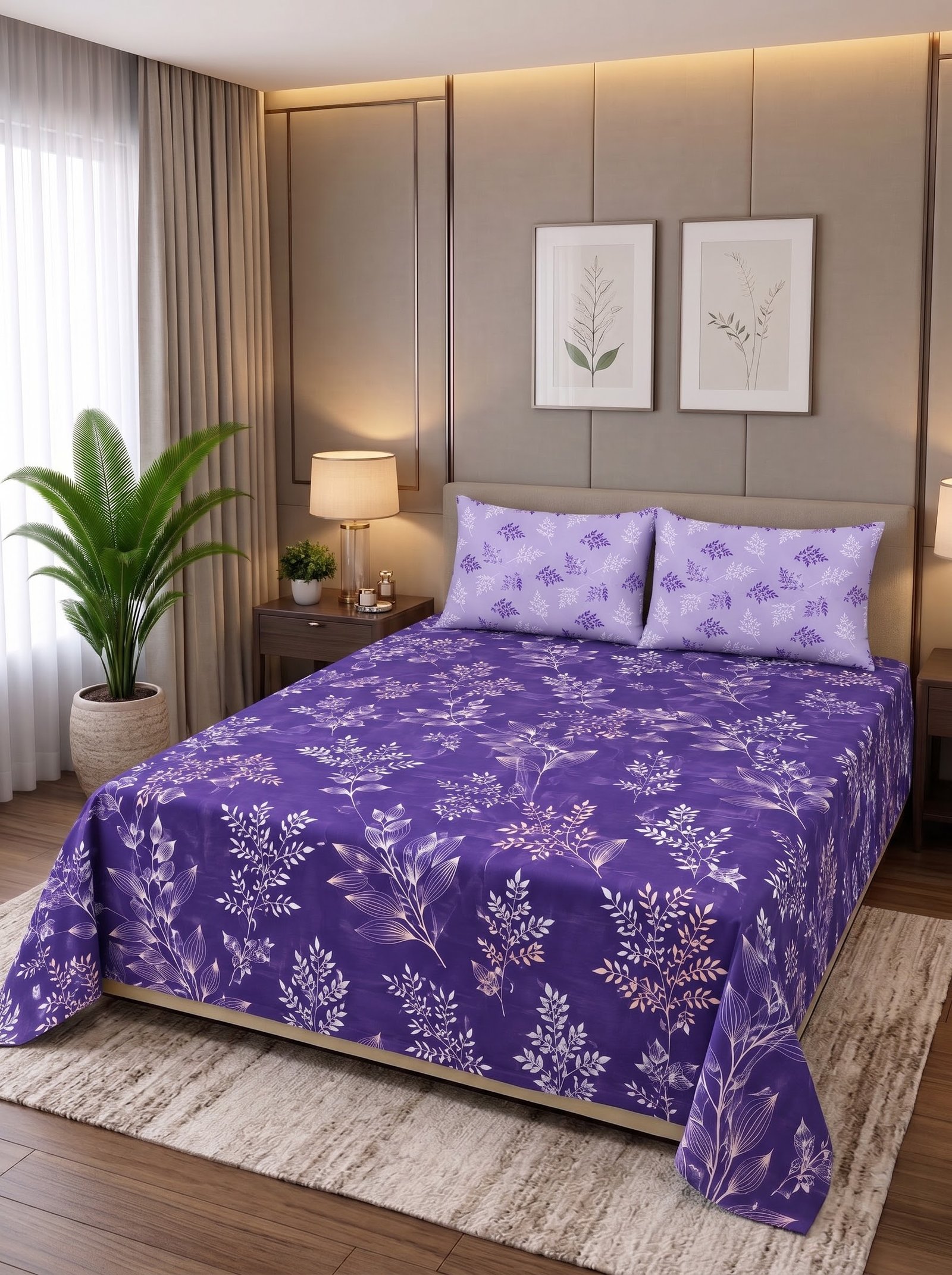 Premium Cotton King Size Bedsheet Set with 2 Pillowcases – 3 Piece Bedding Set