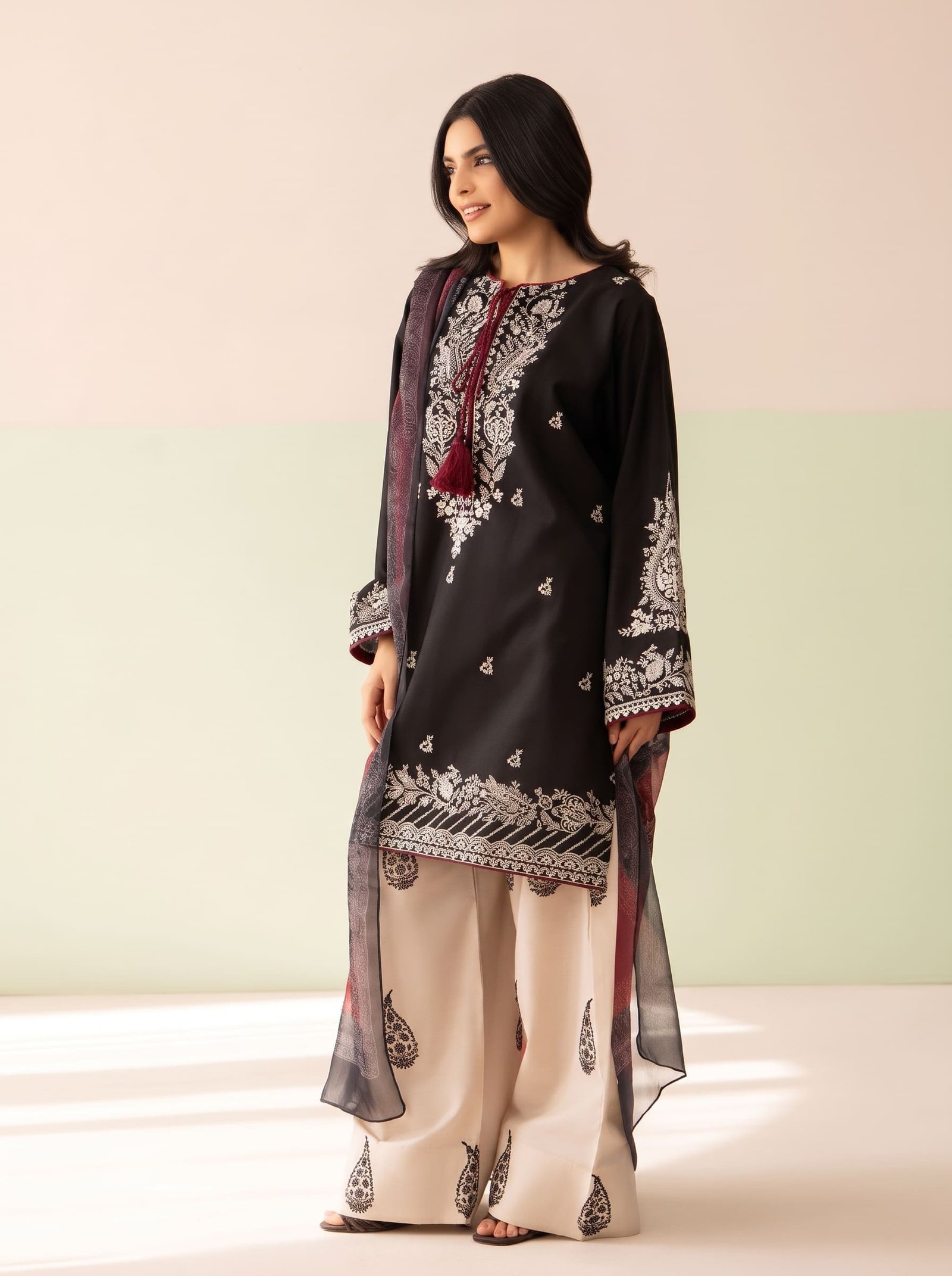 Gul bano Ethnic Pure Dhanak 3-Piece Embroidered Dress with Pashmina Wool Shawl Image 2