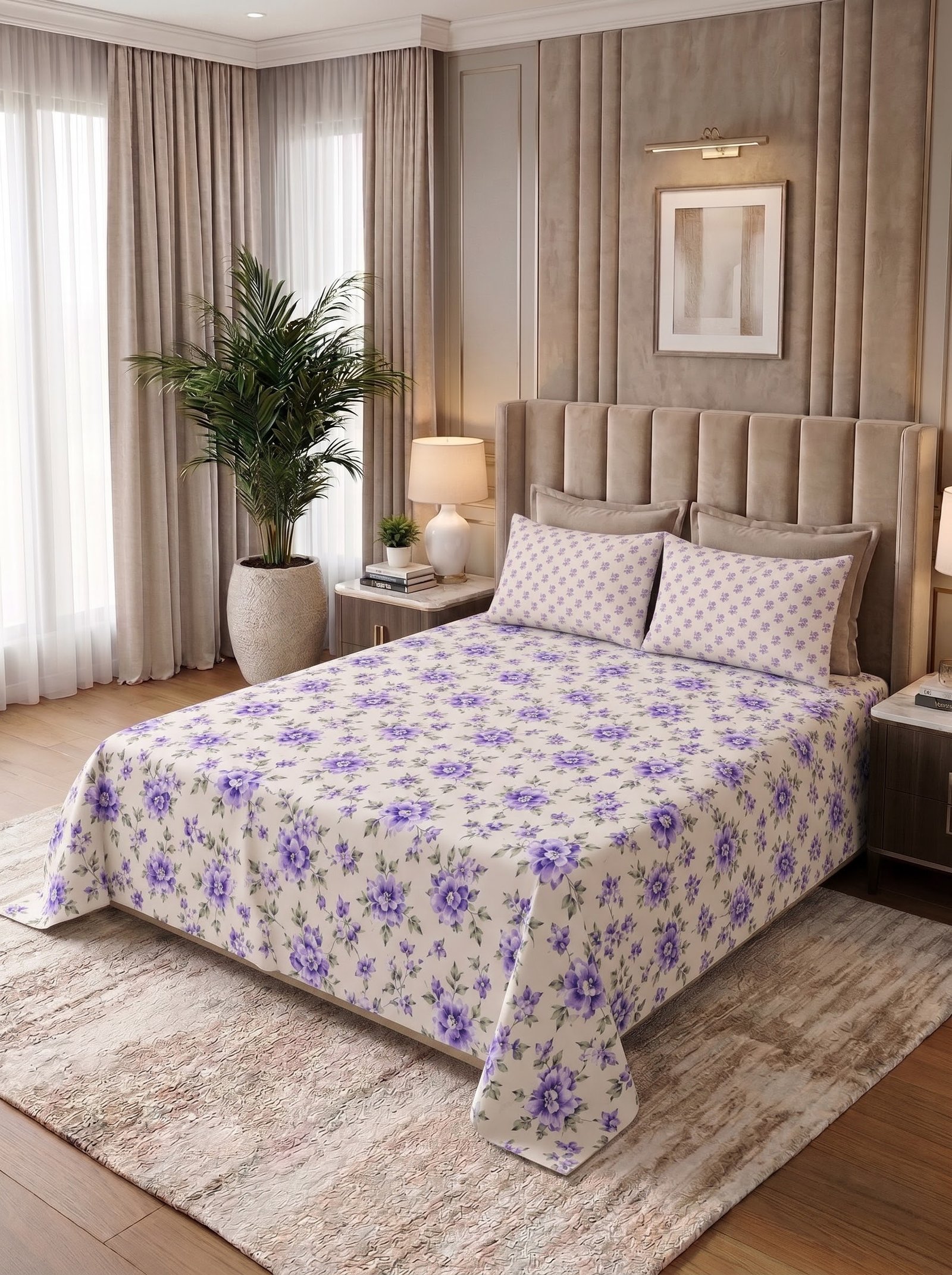 Premium Cotton King Size Bedsheet Set with 2 Pillowcases – 3 Piece Bedding Set