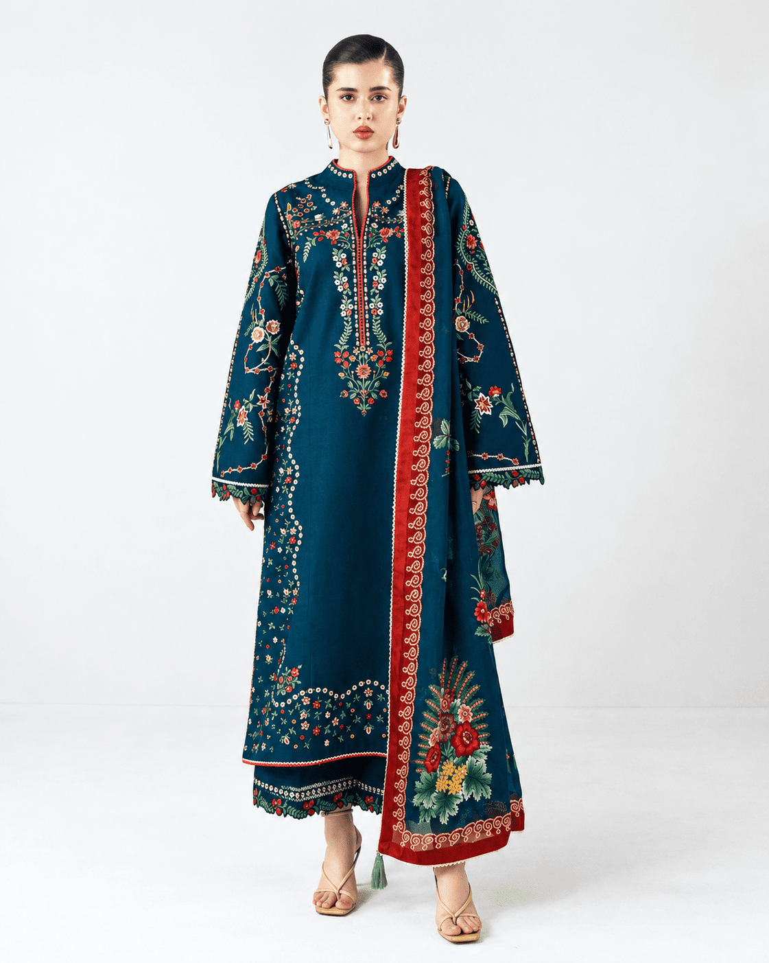 Rang-e-Bahar Embroidered Dhanak 3-Piece Suit with Digital Printed Wool Shawl