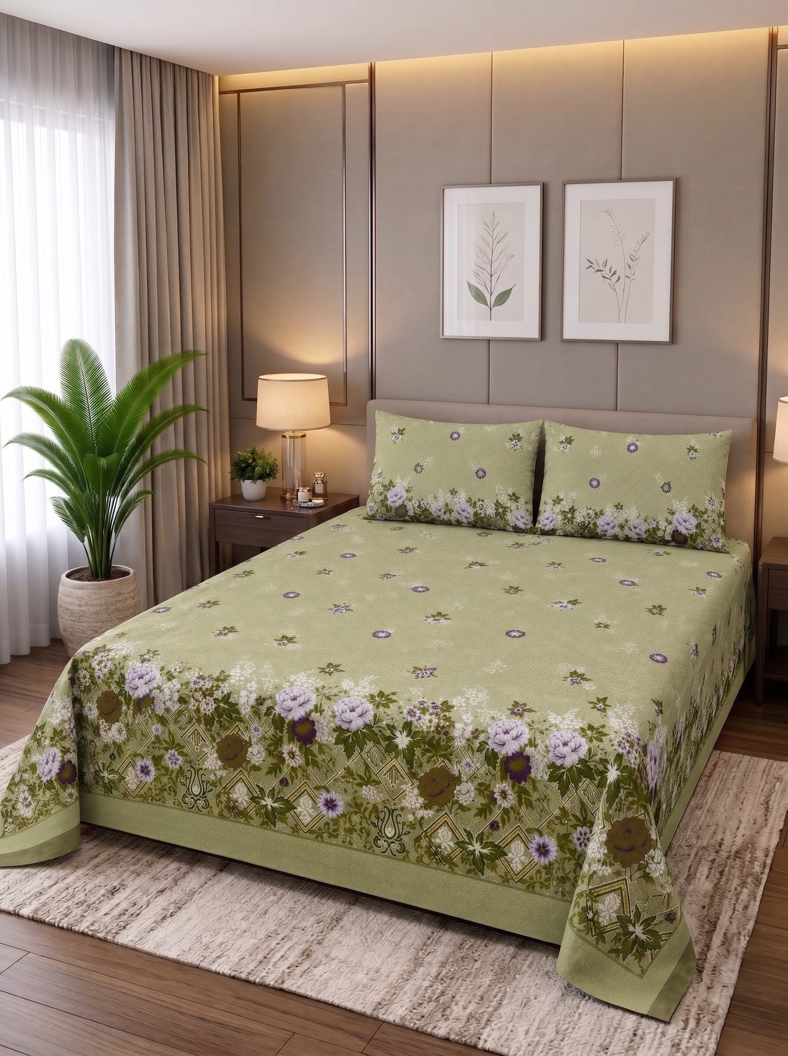 Premium Cotton King Size Bedsheet Set with 2 Pillowcases – 3 Piece Bedding Set