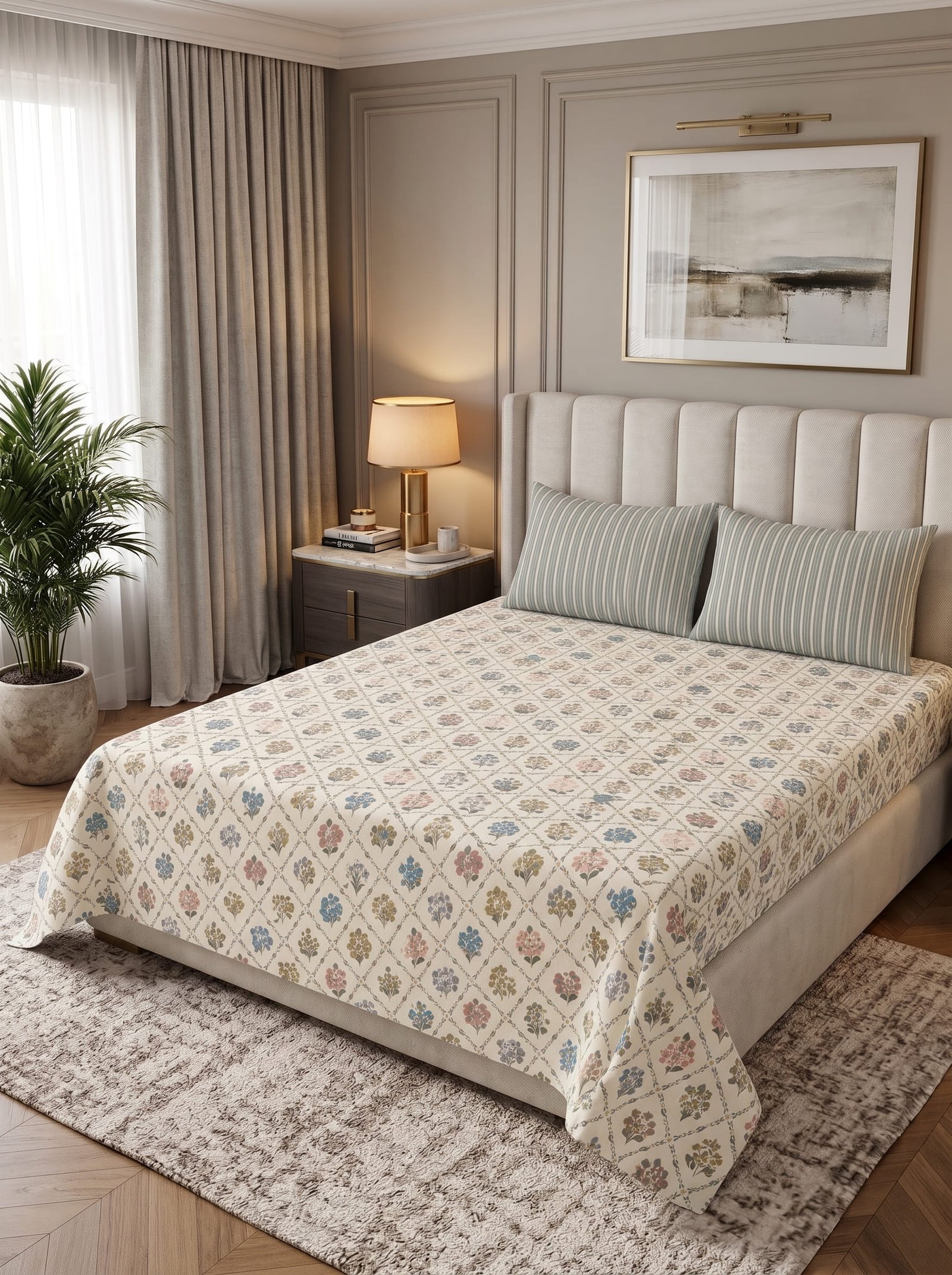 Premium Cotton King Size Bedsheet Set with 2 Pillowcases – 3 Piece Bedding Set