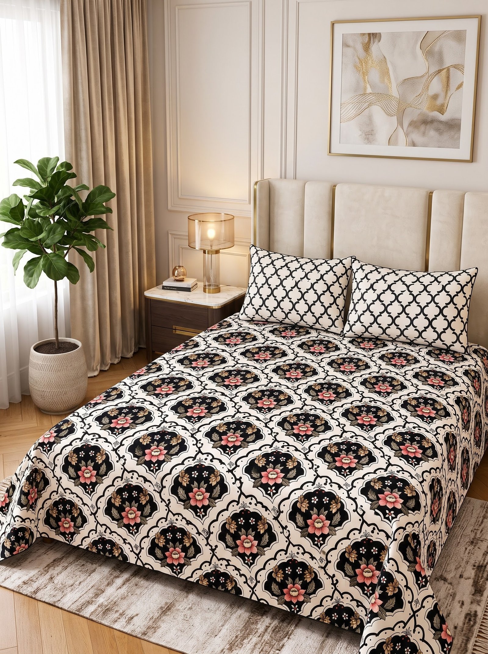 Premium Cotton King Size Bedsheet Set with 2 Pillowcases – 3 Piece Bedding Set