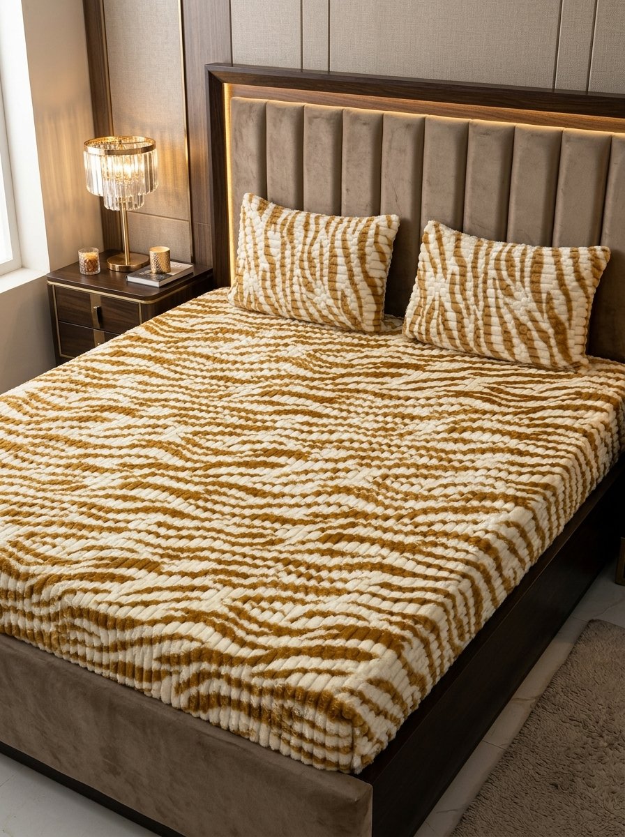 Puffy Winter Bedsheet – King Size | Soft & Cozy Printed Bedsheet with 2 Pillow Covers