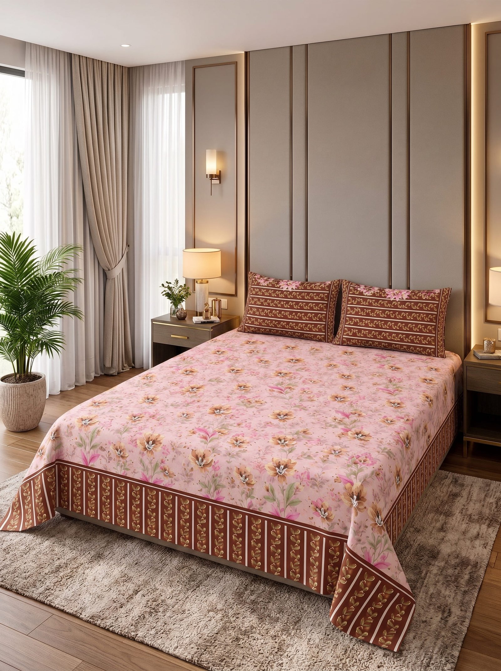 Premium Cotton King Size Bedsheet Set with 2 Pillowcases – 3 Piece Bedding Set