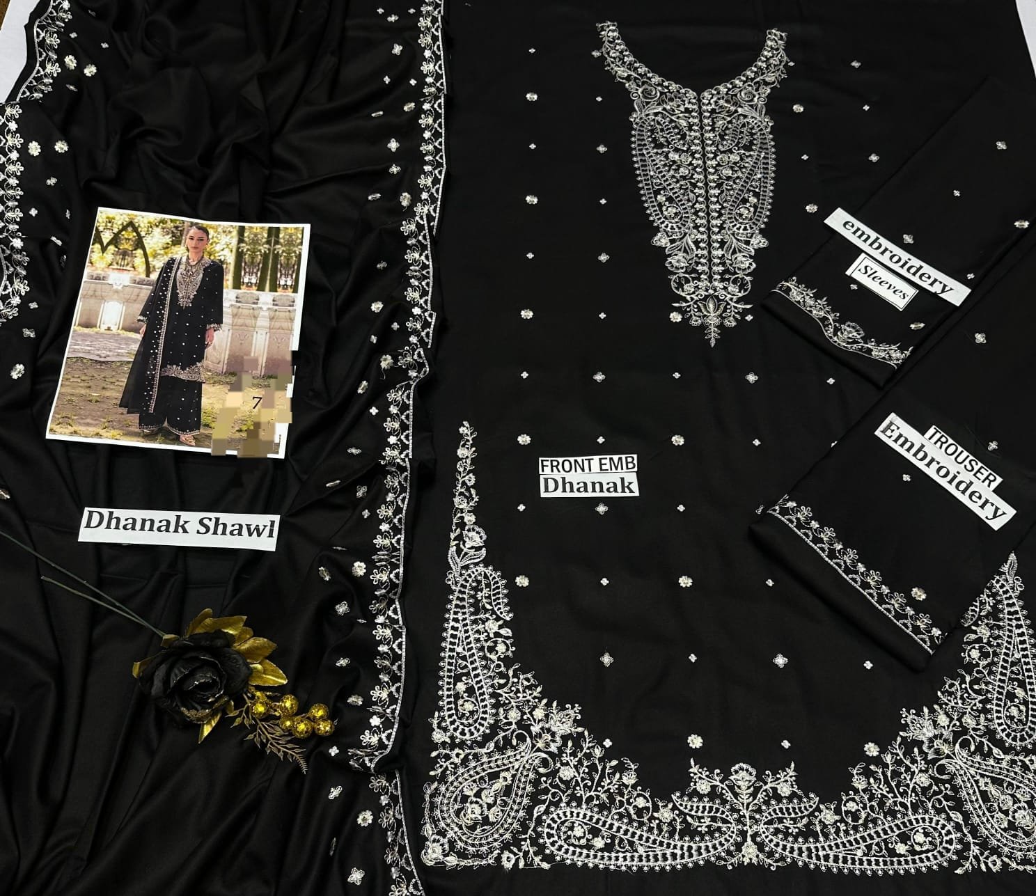 Gul e Noor – Black Embroidered Dhanak 3PC Image 3