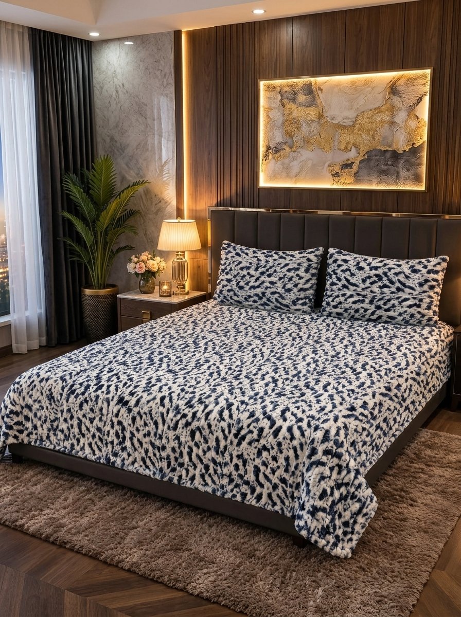Puffy Winter Bedsheet – King Size | Soft & Cozy Printed Bedsheet with 2 Pillow Covers