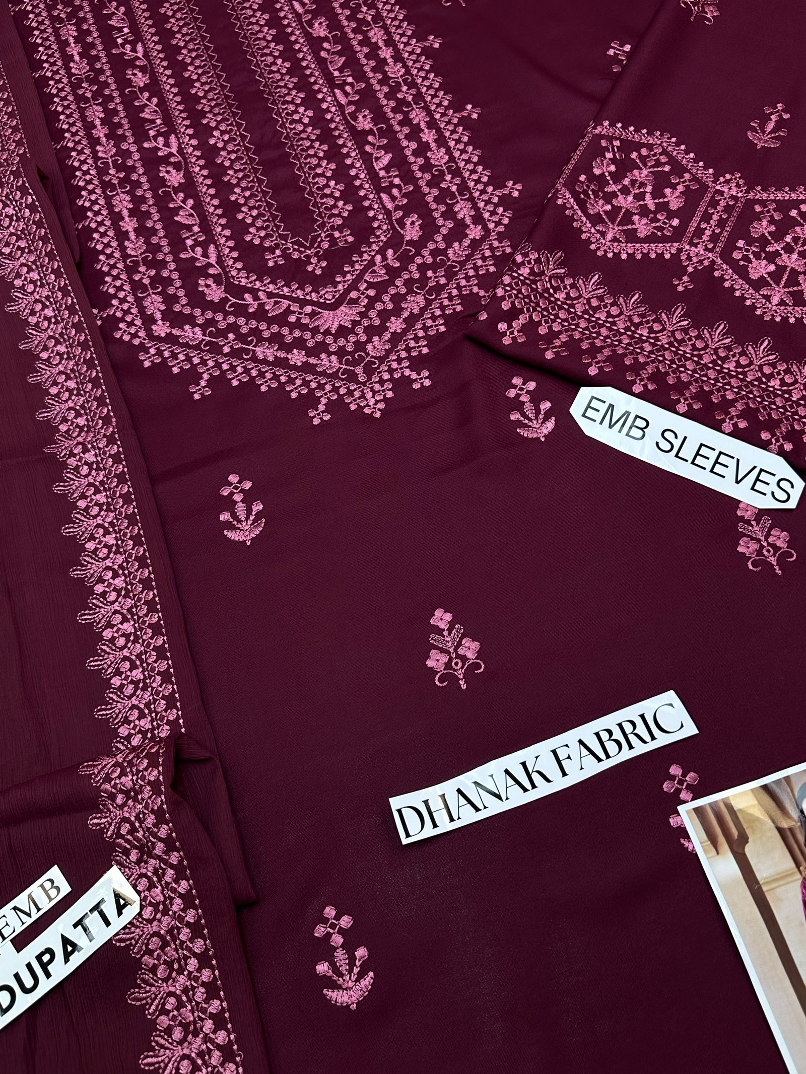 Plum Charm 3-Piece Dhanak Embroidered Suit with Chiffon Embroidered Dupatta Image 4