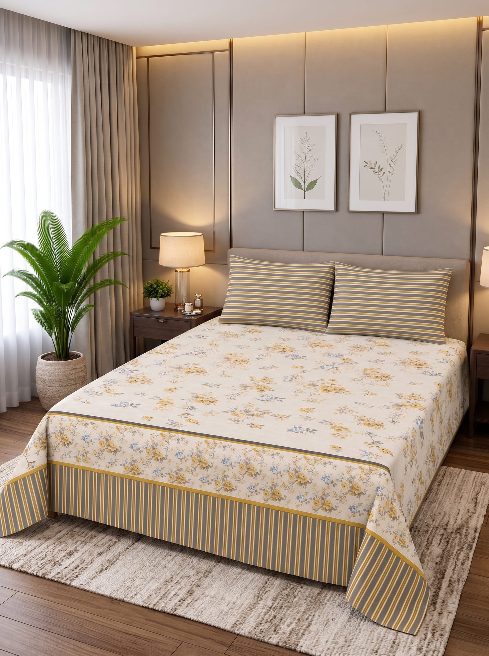 Premium Cotton King Size Bedsheet Set with 2 Pillowcases – 3 Piece Bedding Set