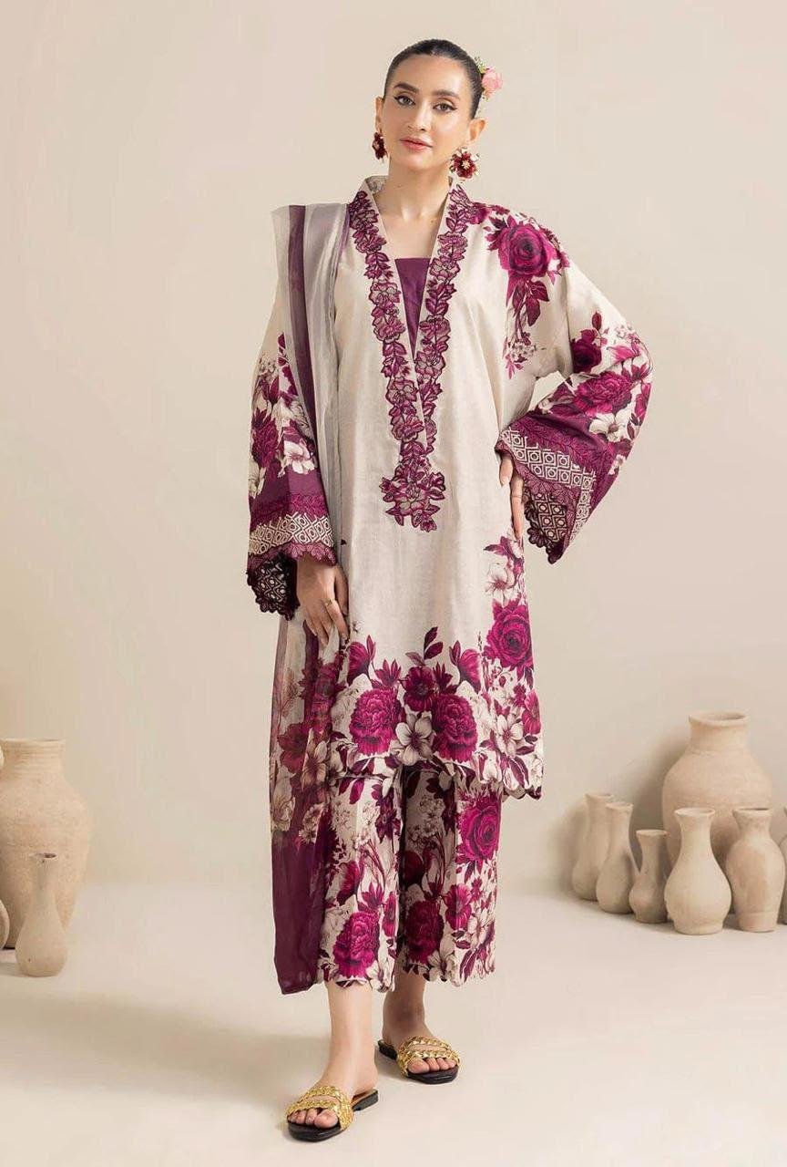 Pastle Floral Digital Printed Silk 3 Piece Unstitched Suit 2026 | Premium Silk Collection