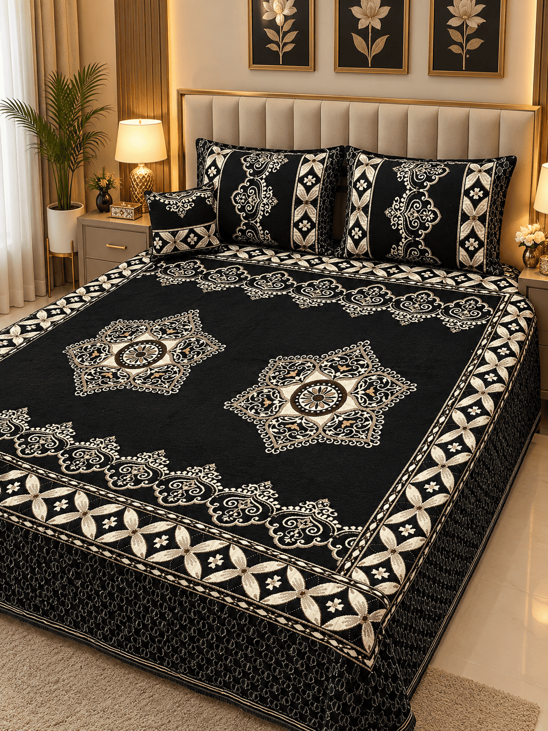 4 Piece King Size Velvet Jacquard Bedsheet Set – Premium Luxury Bedding Set