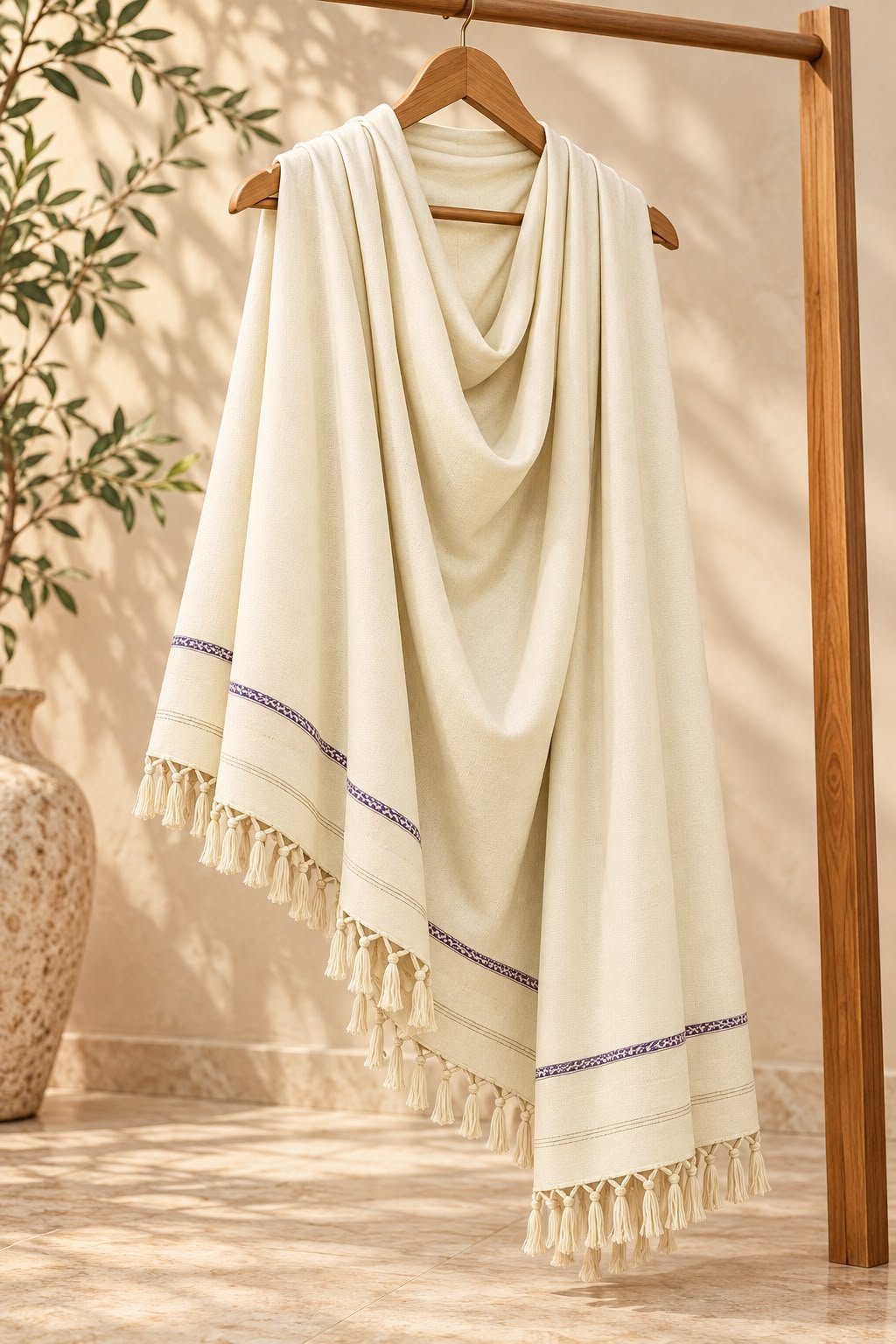 Ivory Premium Soft Wool Ready-to-Wear Winter Shawl – 3 Yard Stitched Shawl