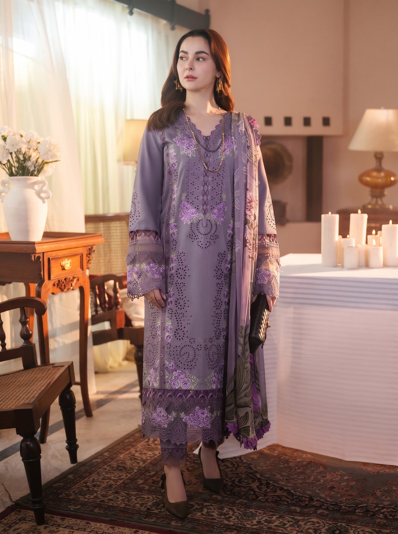 Soft Lilly Pure Dhanak 3-Piece Embroidered Dress with Pashmina Wool Shawl Image 2