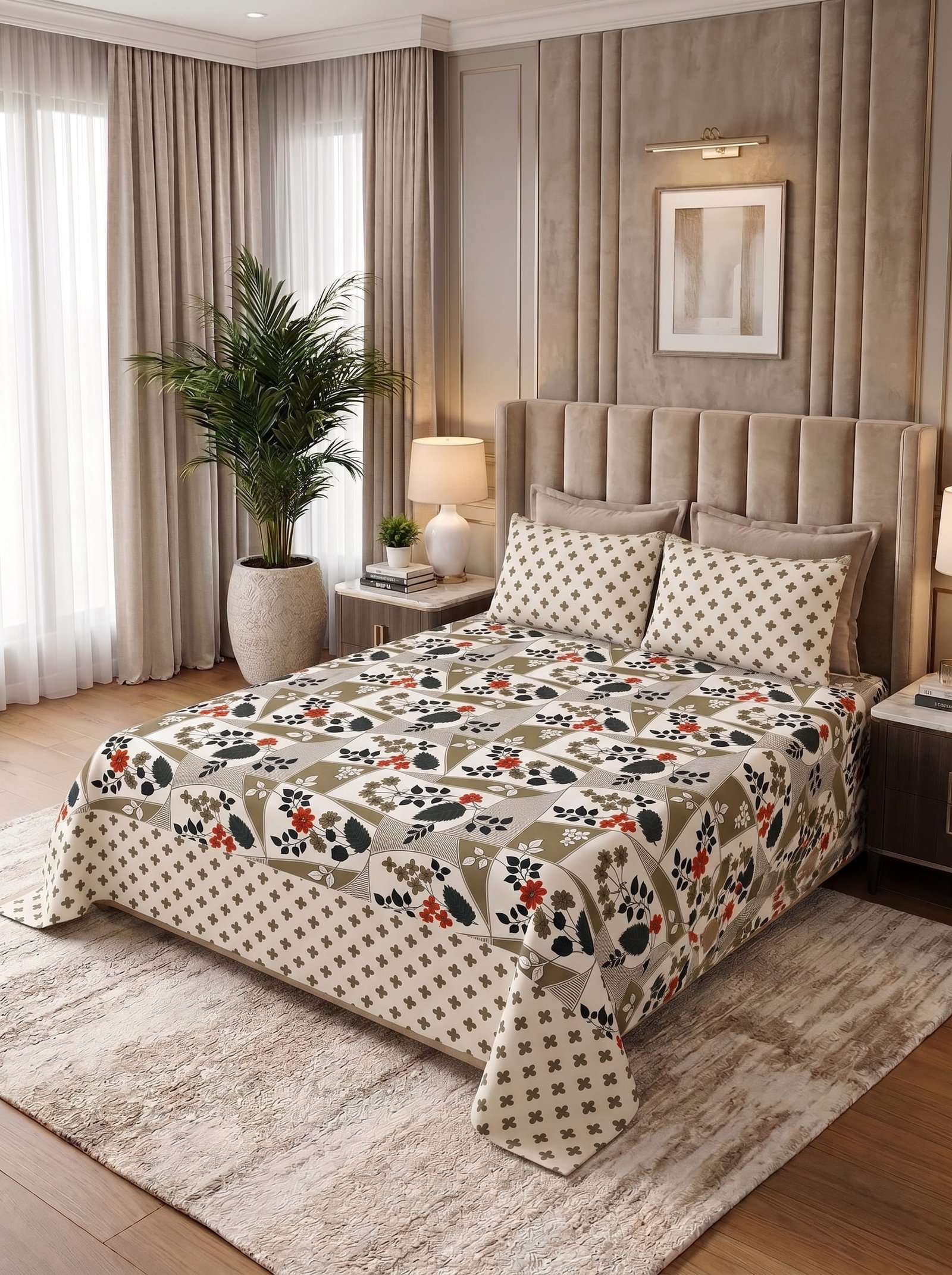 Premium Cotton King Size Bedsheet Set with 2 Pillowcases – 3 Piece Bedding Set