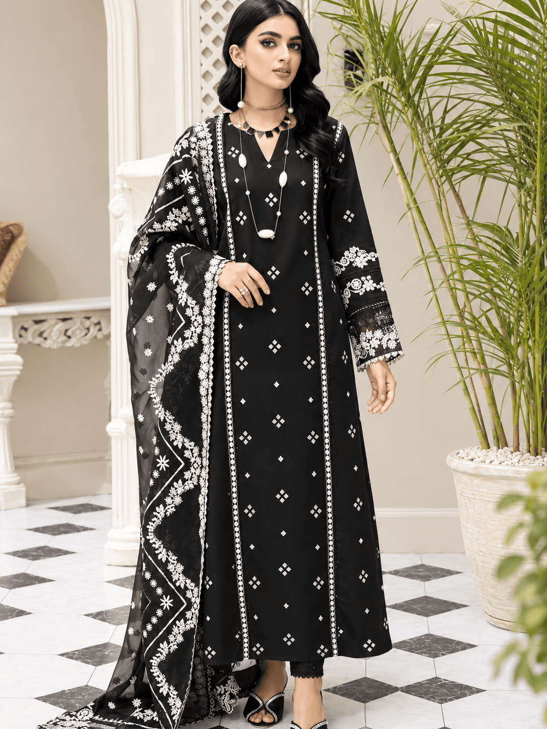 Black Berry Winter Dhanak Embroidered 3 Piece Suit with Heavy Embroidered Shawl