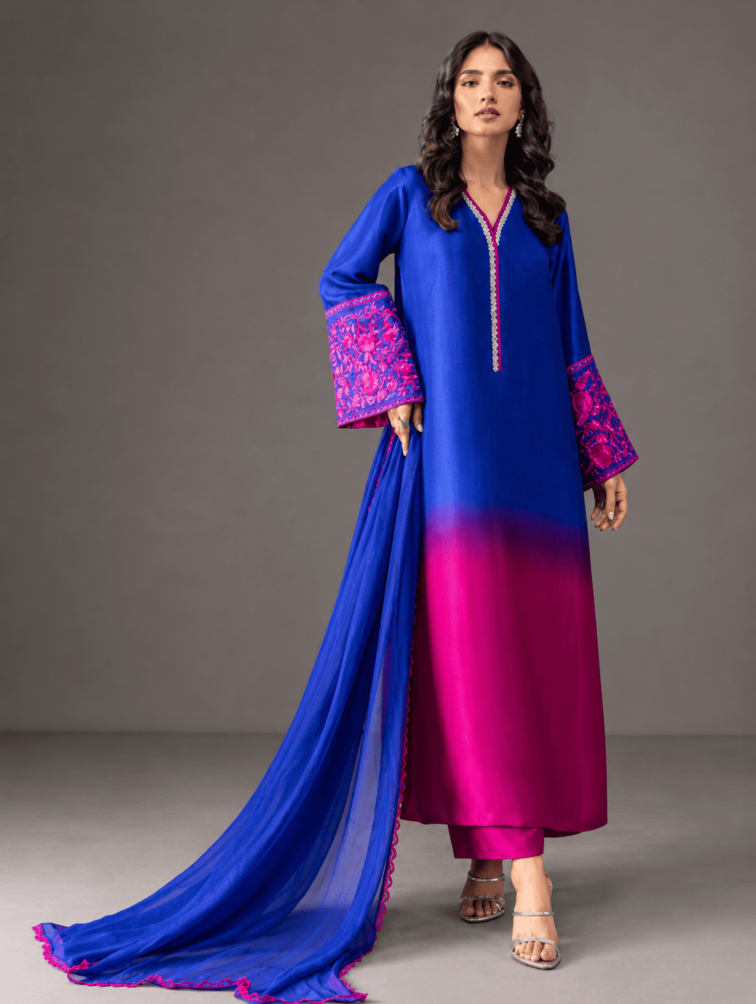 Royal Blue & Magneta Digital Printed Silk 3 Piece Unstitched Suit 2026 | Premium Silk Collection