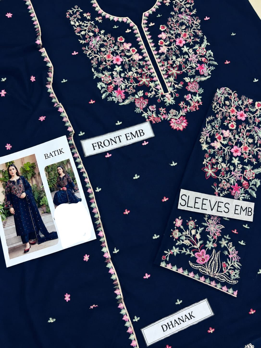 Dark Blue Premium Dhanak Embroidered 3 Piece Suit Image 2