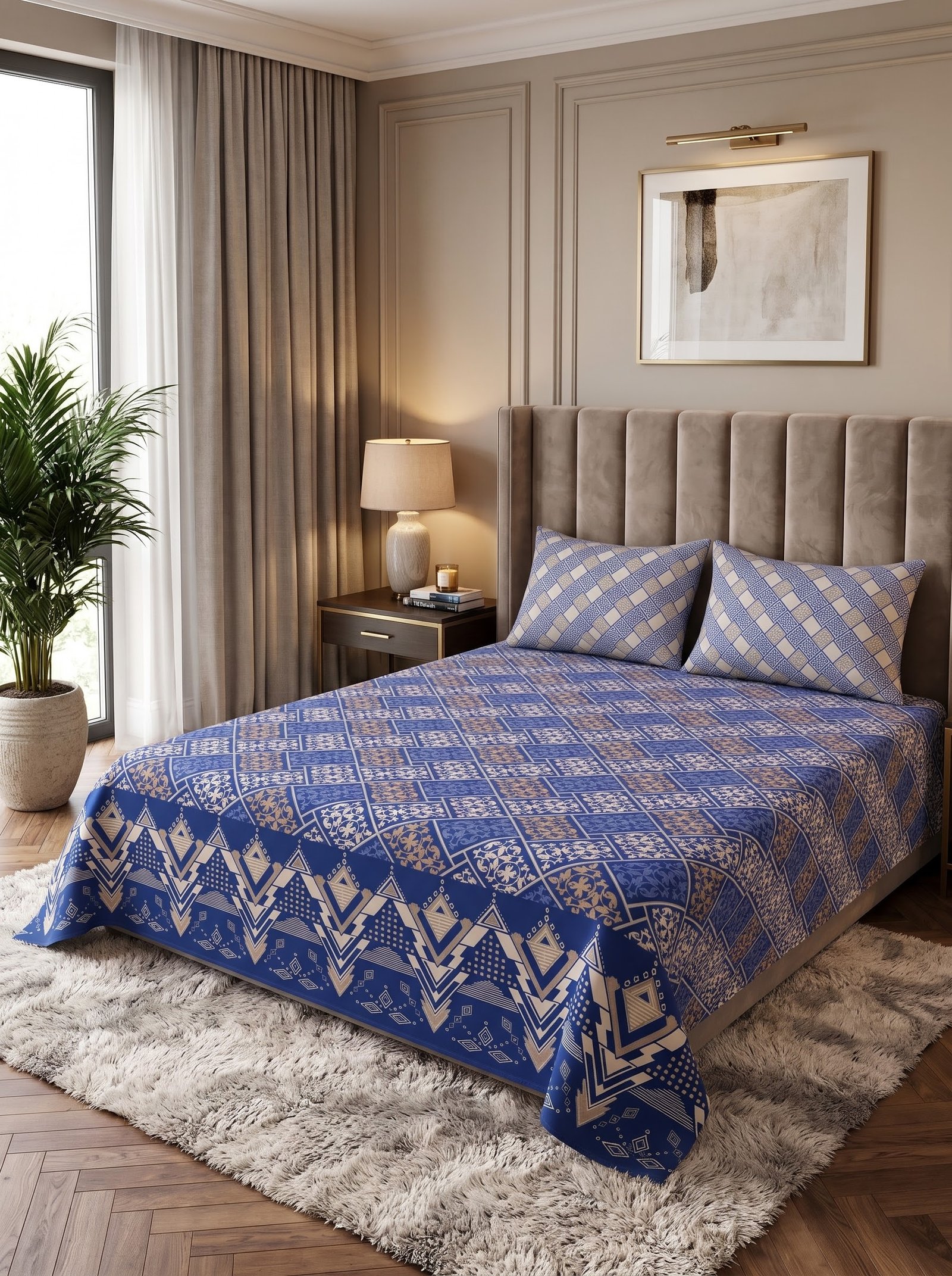 Premium Cotton King Size Bedsheet Set with 2 Pillowcases – 3 Piece Bedding Set