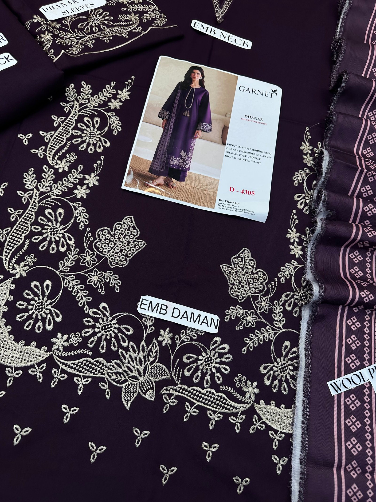 Elegant Purple Embroidered Dhanak Suit – Winter Collection Image 4