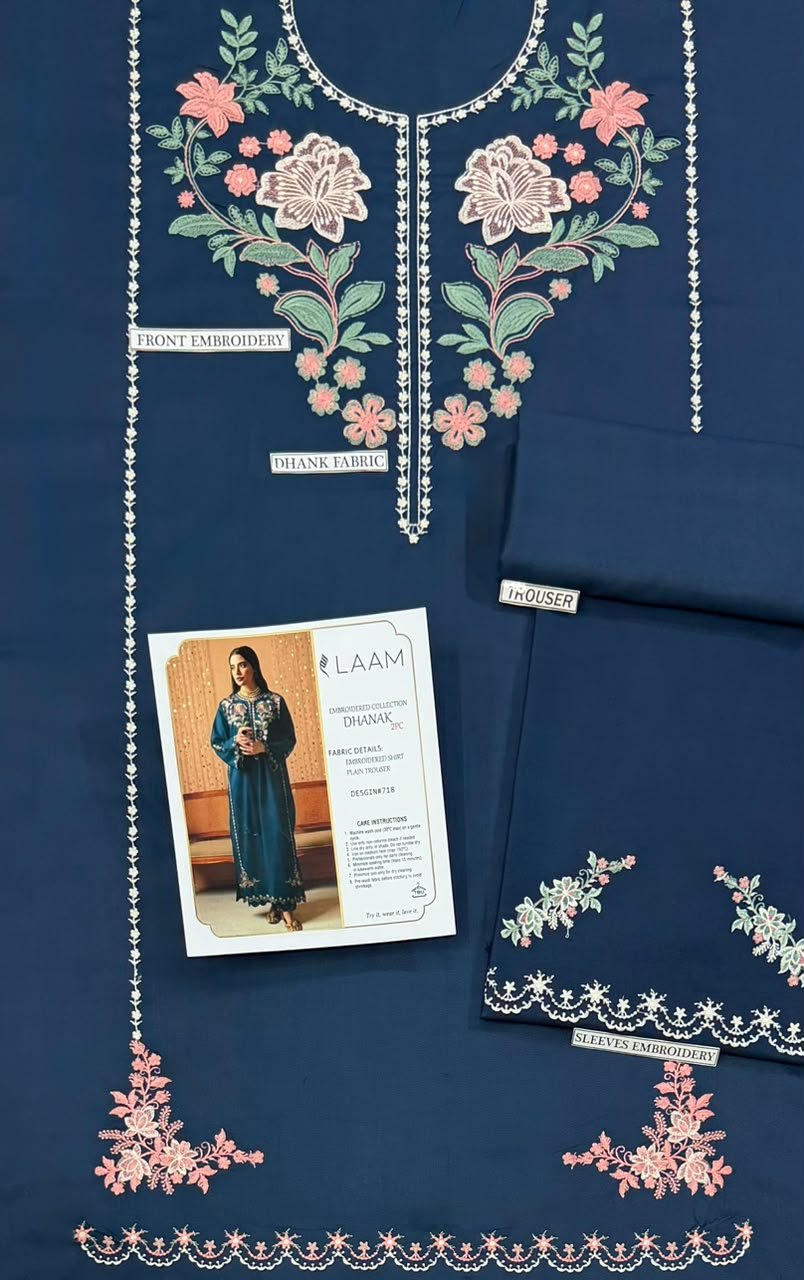 Midnight Blossom – Navy Blue Embroidered Dhanak 2PC Image 2