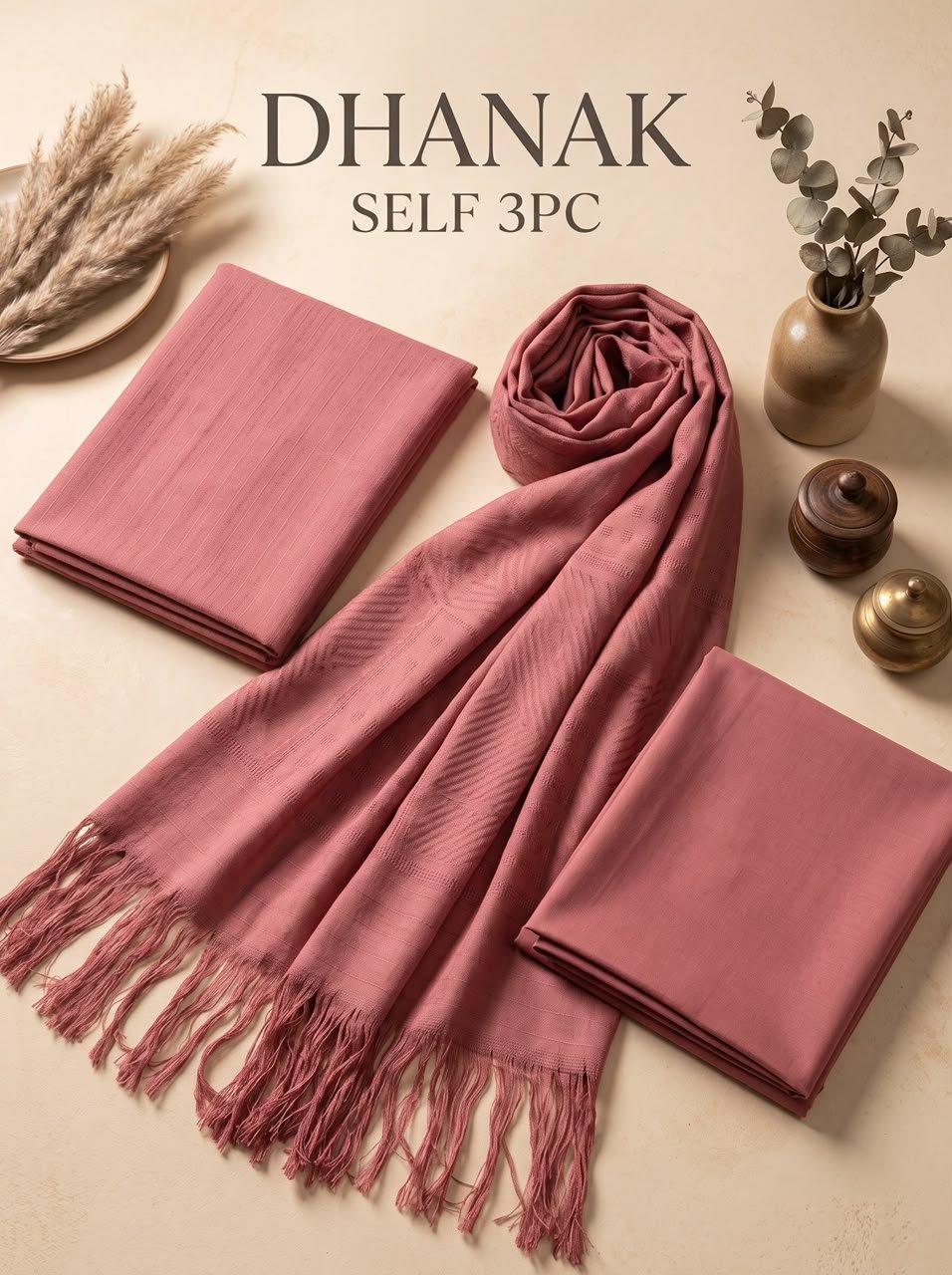 Rose Blush Pure Dhanak 3-Piece Winter Suit with Fancy Shawl Image 2