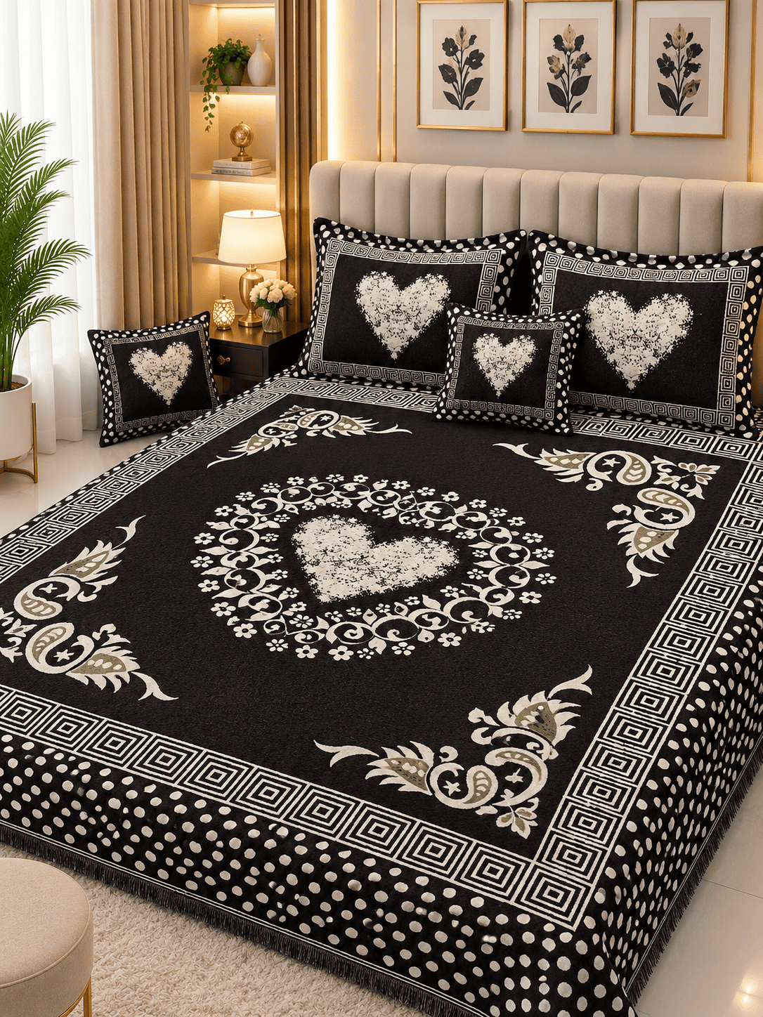 4 Piece King Size Velvet Jacquard Bedsheet Set – Premium Luxury Bedding Set