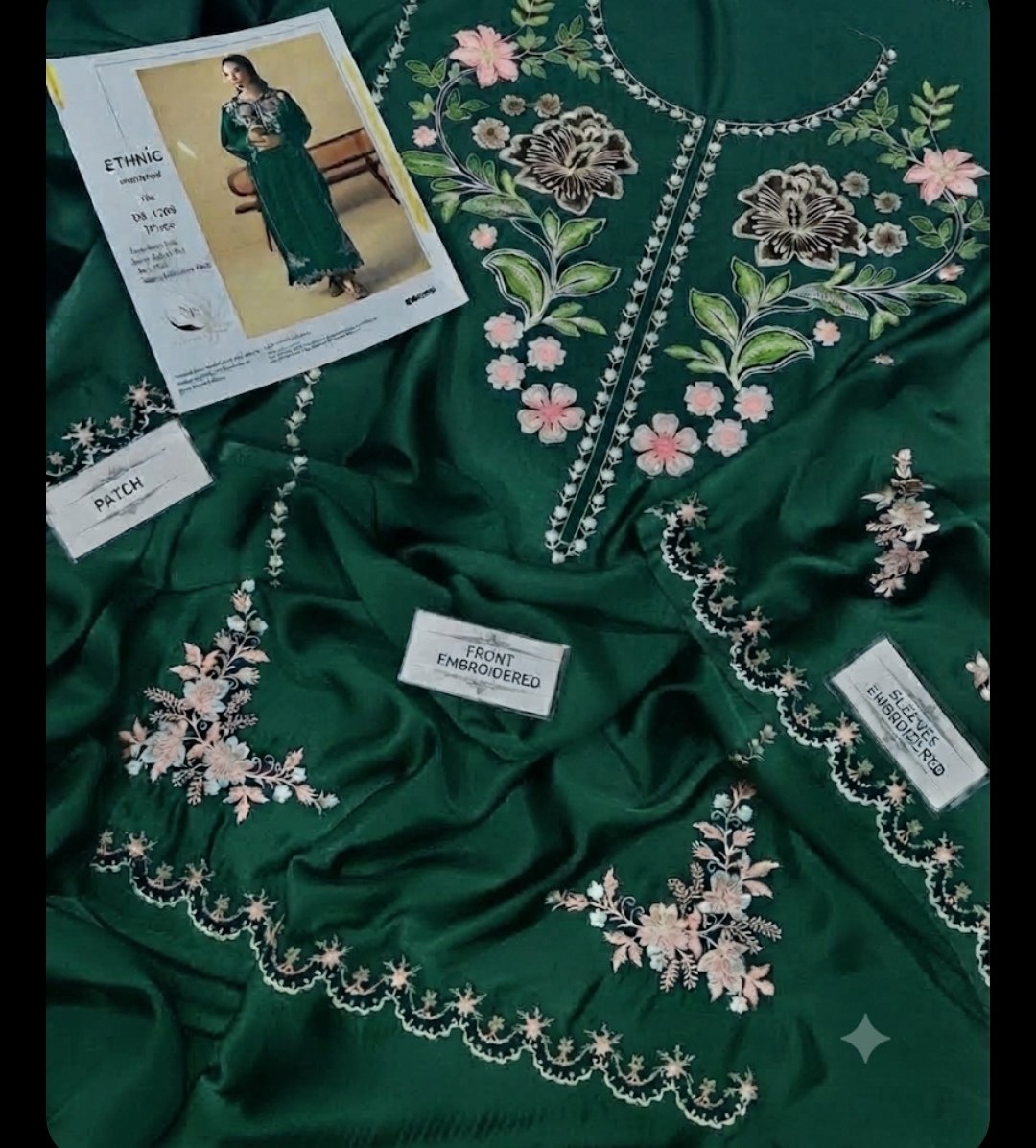 Evergreen Luxe Elegant Heavy Embroidered Silk 2-Piece Unstitched Suit Image 2