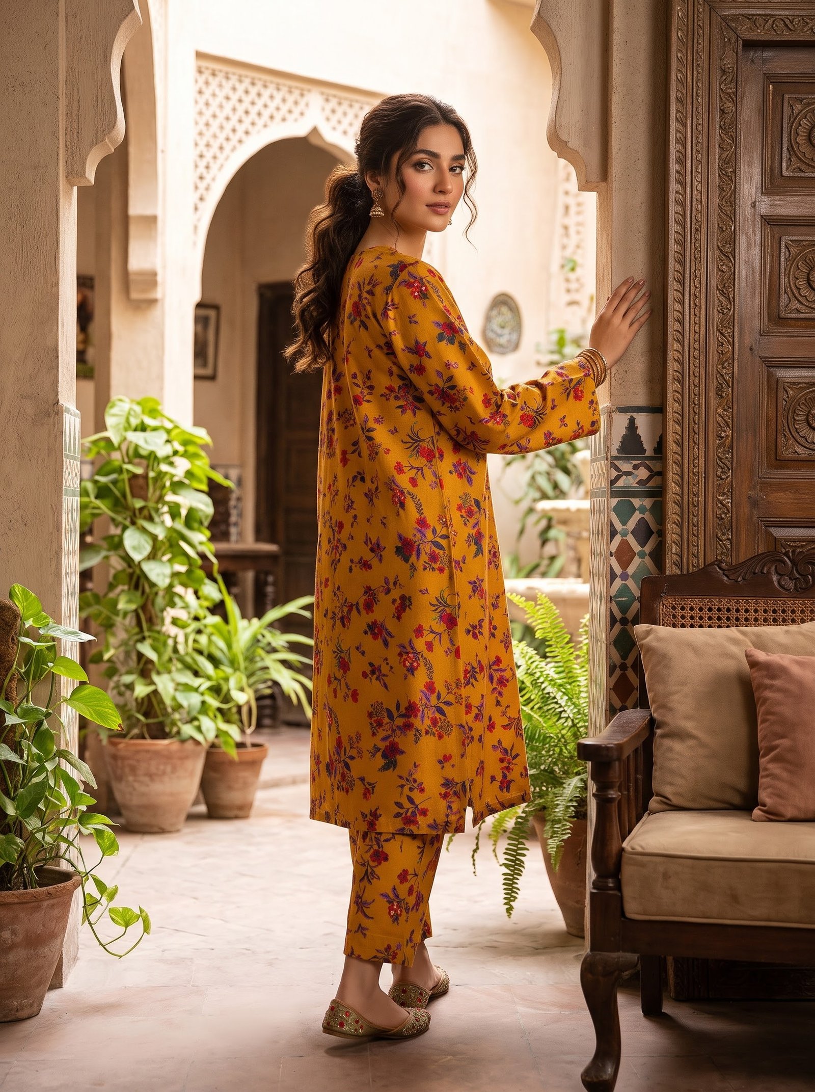 Mustard Melody Print Khaddar 2 Piece Suit – Digital Printed Winter Collection