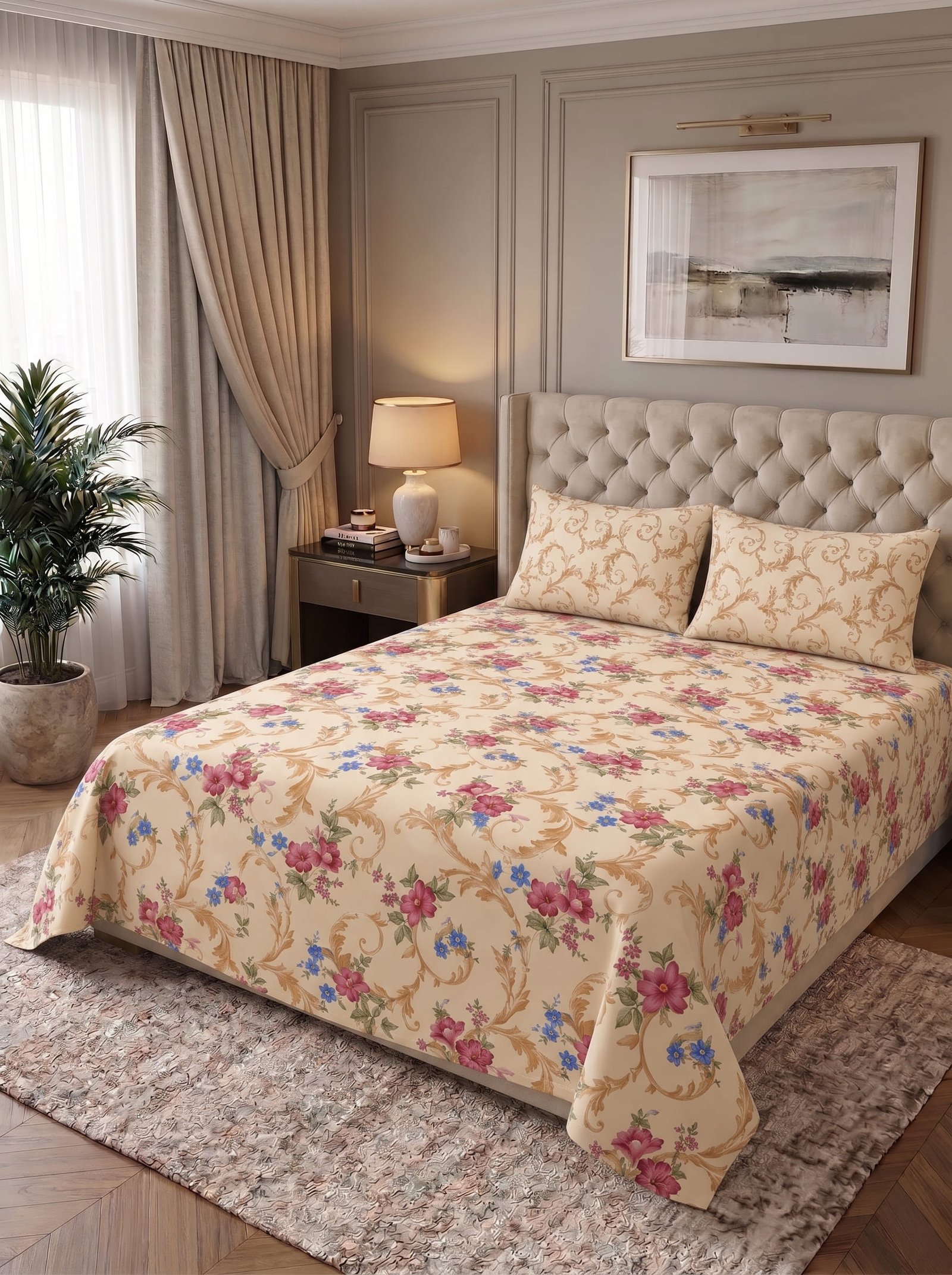 Premium Cotton King Size Bedsheet Set with 2 Pillowcases – 3 Piece Bedding Set