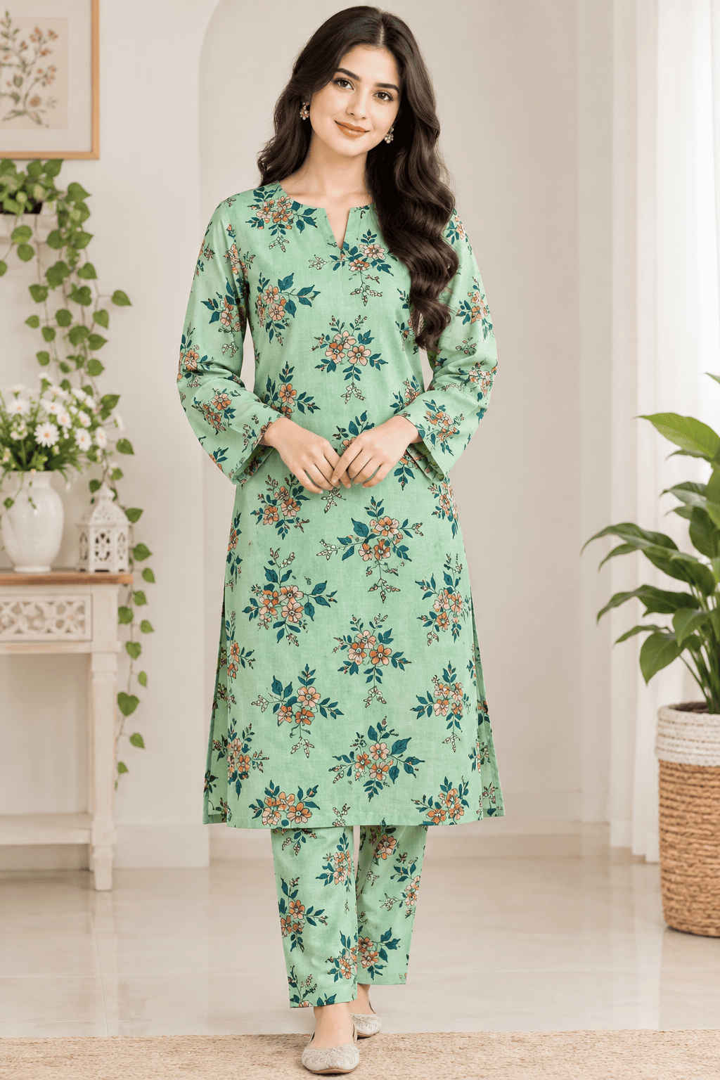 Mint Blossom Print Khaddar 2 Piece Suit – Digital Printed Winter Collection