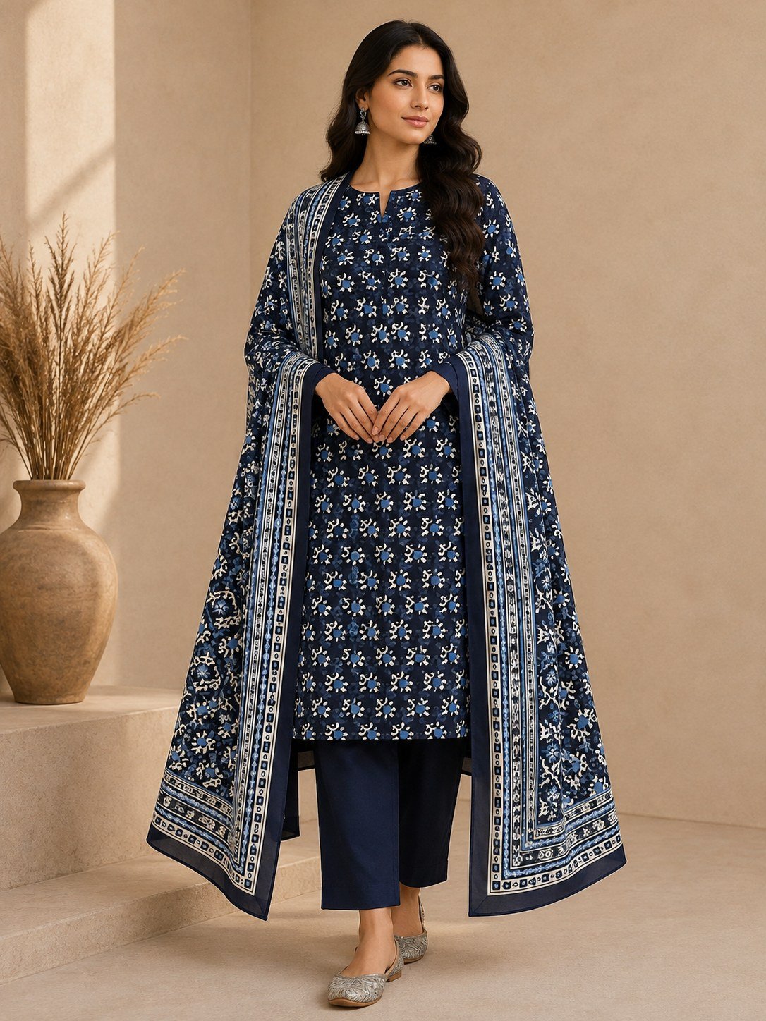 Sapphire Charm Linen 3 Piece Suit – Digital Printed Collection Bonanza