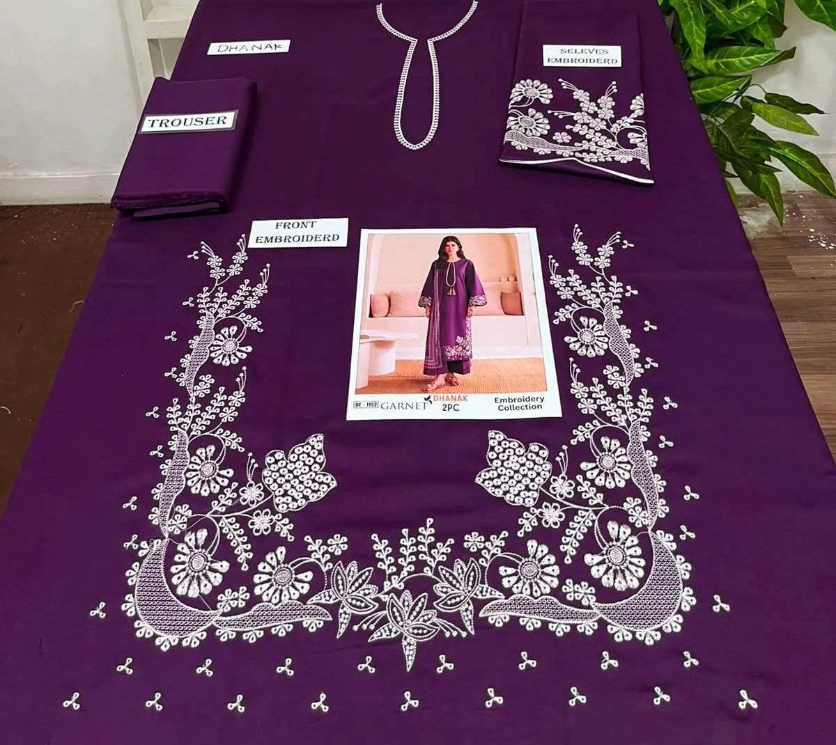 Purple Elegance Dhanak 2 Piece Embroidered Suit for Women | Embroidered Shirt & Trouser Winter Collection Image 2