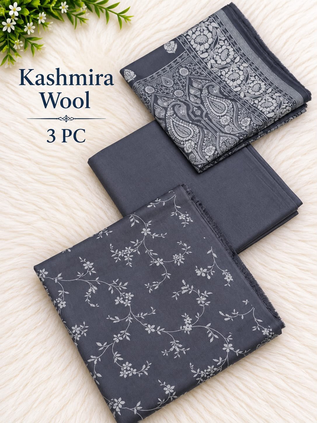 Grey Printed Kashmira Wool Marina 3 Piece Image 2