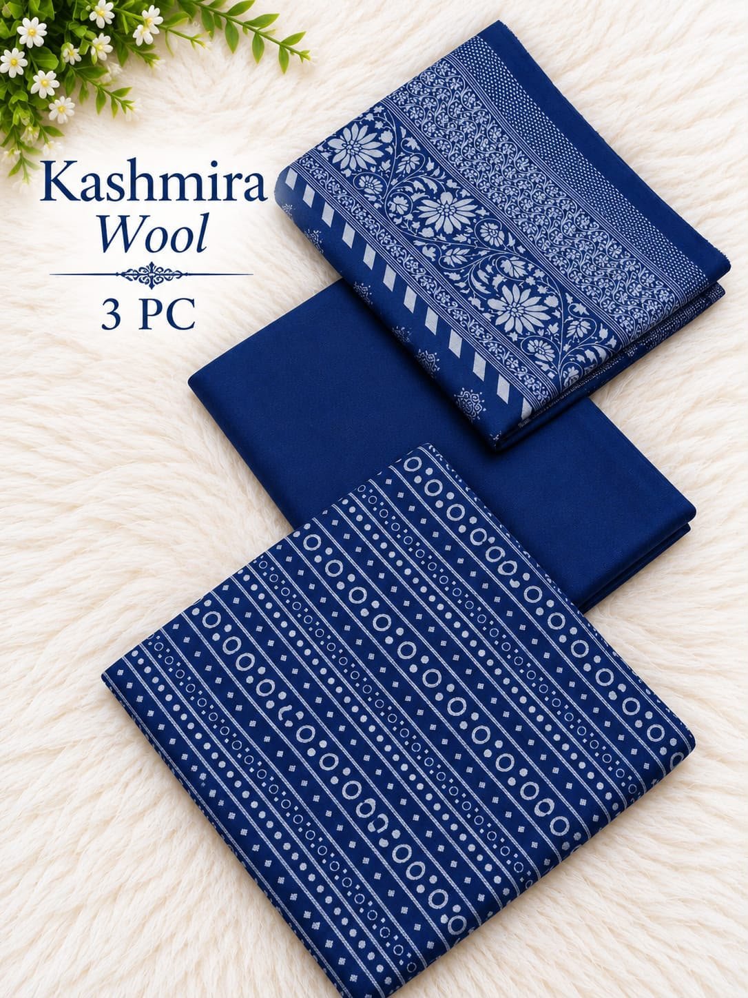 Navy Blue Printed Kashmira Wool Marina 3 Piece Image 2