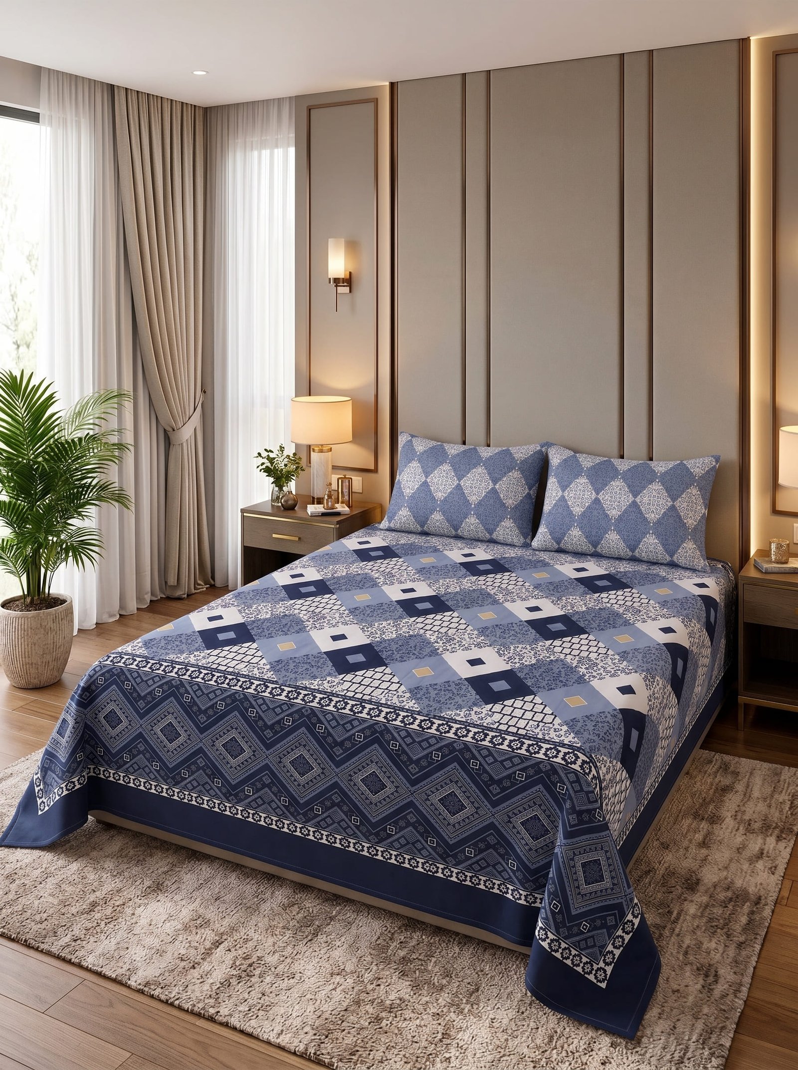 Premium Cotton King Size Bedsheet Set with 2 Pillowcases – 3 Piece Bedding Set