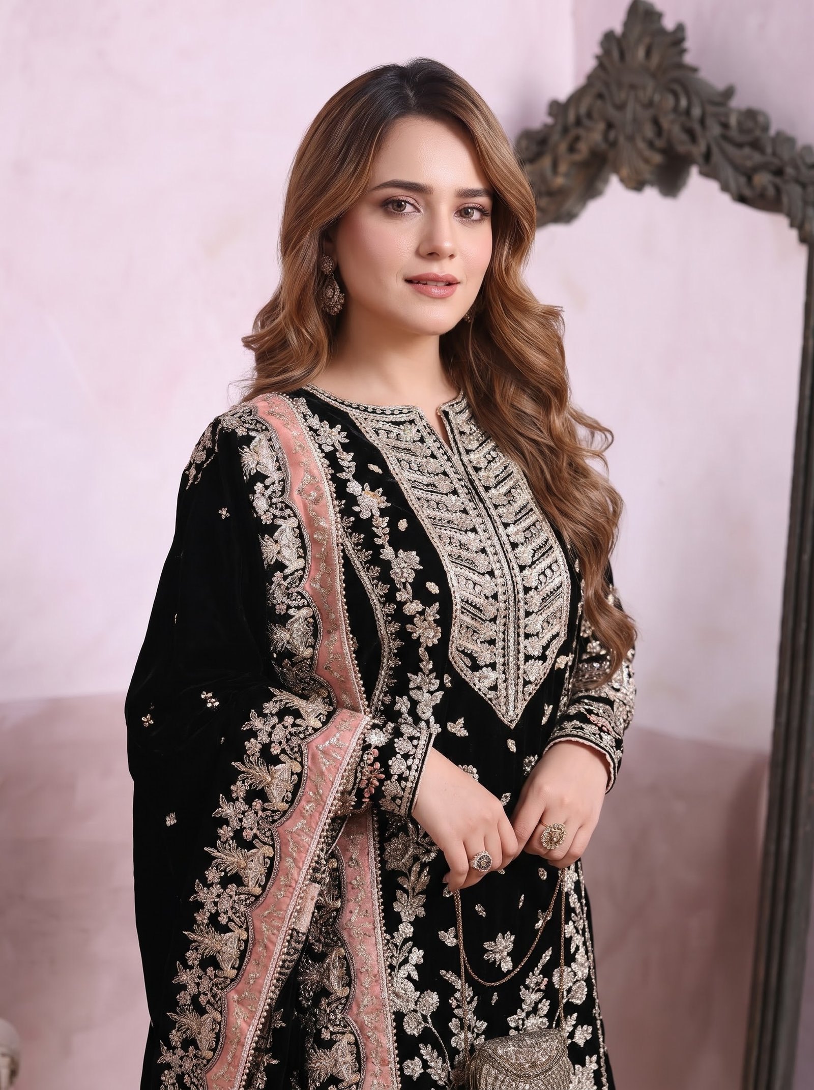 Midnight Majesty – Exclusive Black Velvet Luxury 3-Piece Suit with Heavy Multishade Embroidery & Chiffon Dupatta