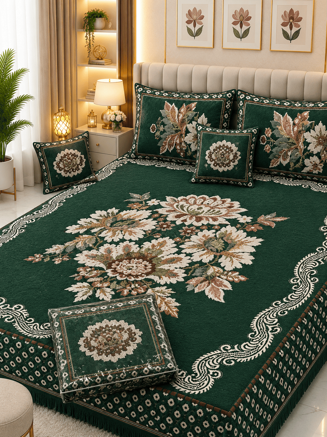 4 Piece King Size Velvet Jacquard Bedsheet Set – Premium Luxury Bedding Set