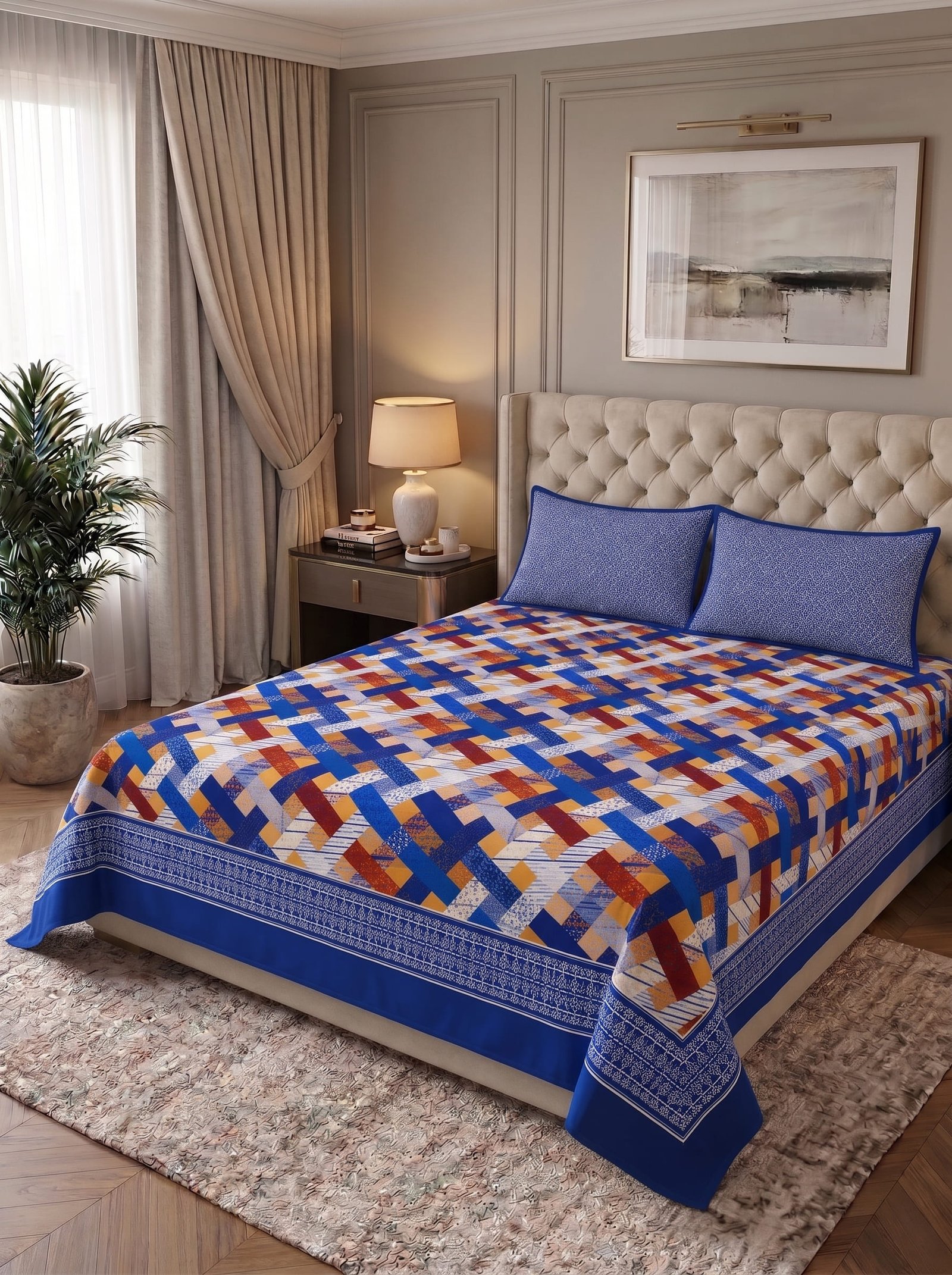 Premium Cotton King Size Bedsheet Set with 2 Pillowcases – 3 Piece Bedding Set