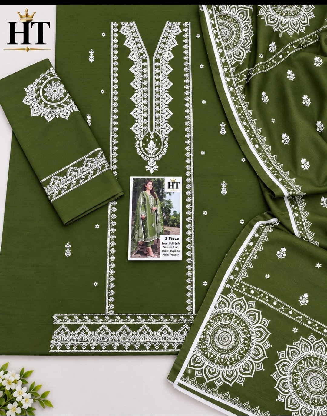 Premium Olive Green Dhanak Embroidered Winter Collection with Pashmina Shawl Image 2