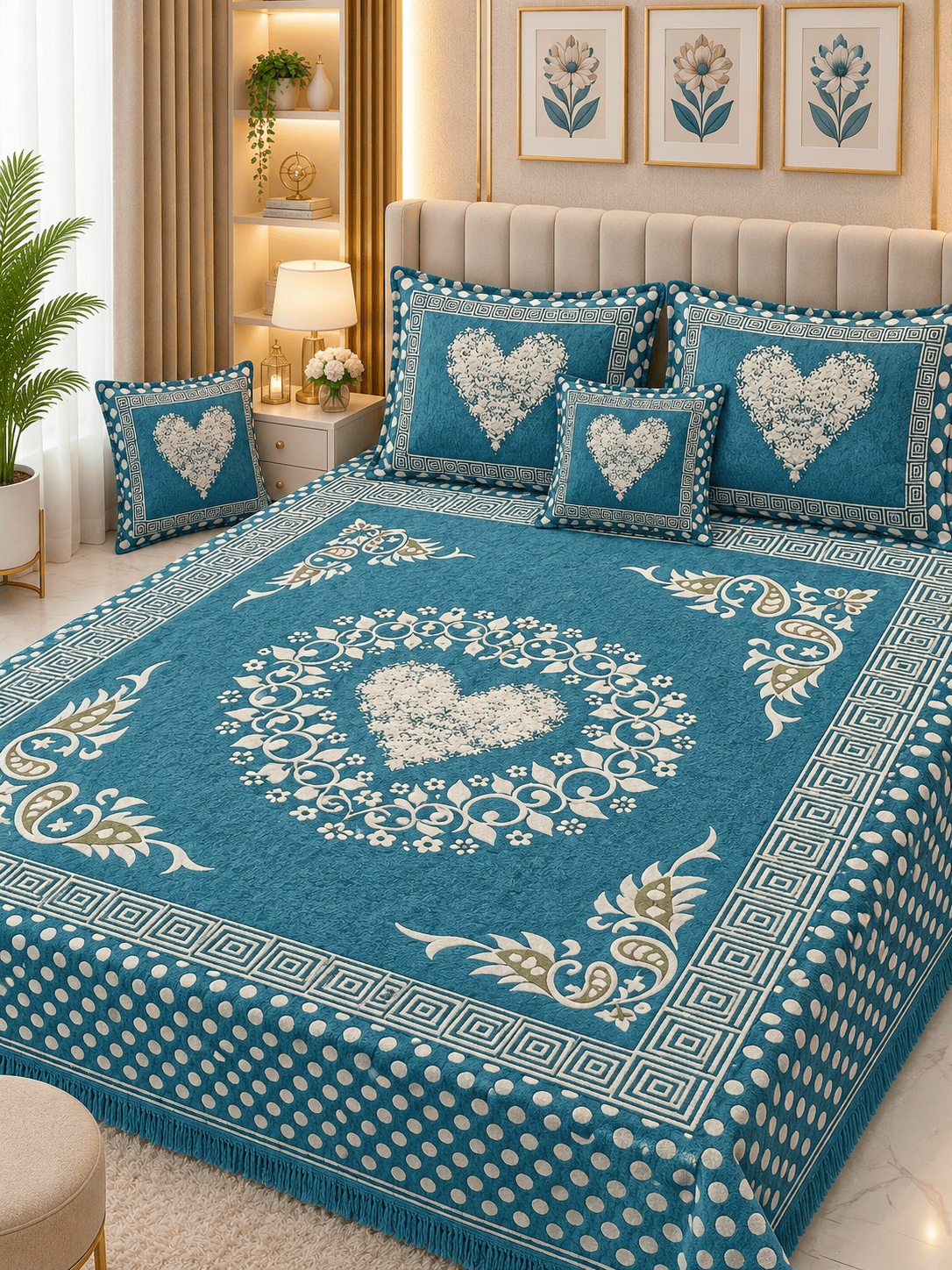 4 Piece King Size Velvet Jacquard Bedsheet Set – Premium Luxury Bedding Set