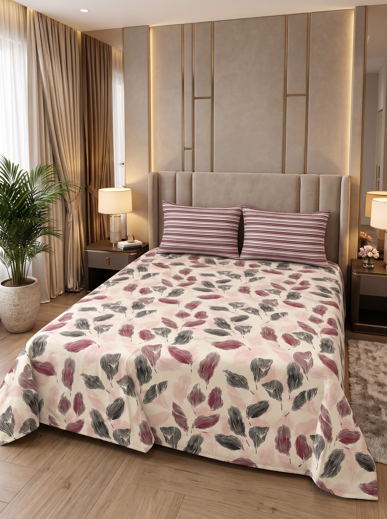 Premium Cotton King Size Bedsheet Set with 2 Pillowcases – 3 Piece Bedding Set